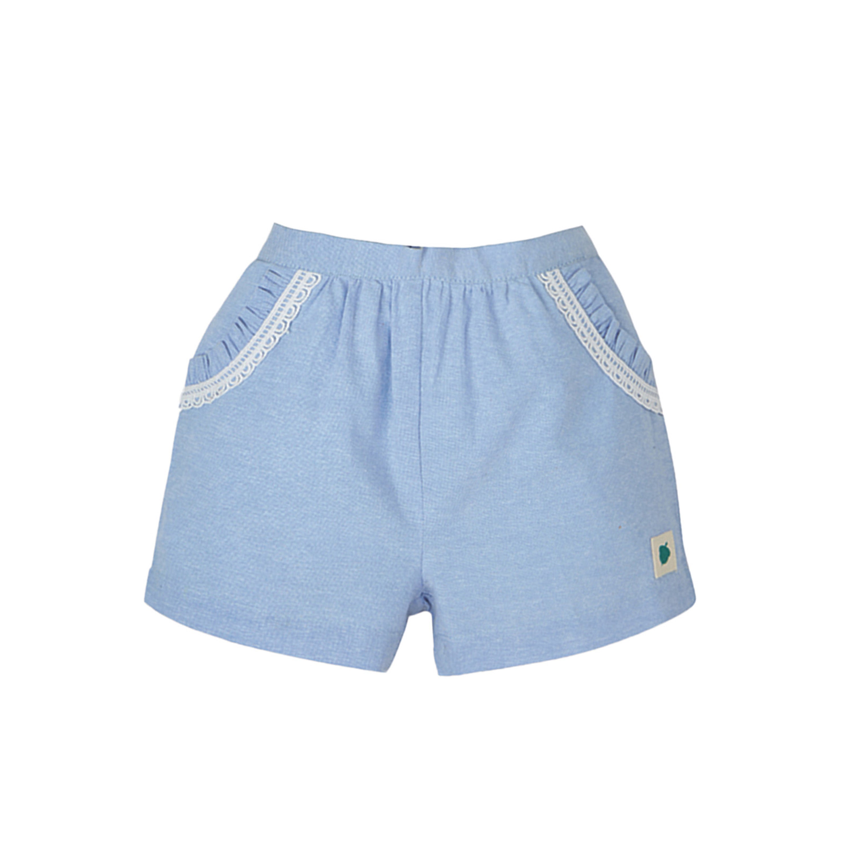 Mia Sky Tiered Top in Eyelet & Double Cloth with Chambray Shorts Set - White & Blue