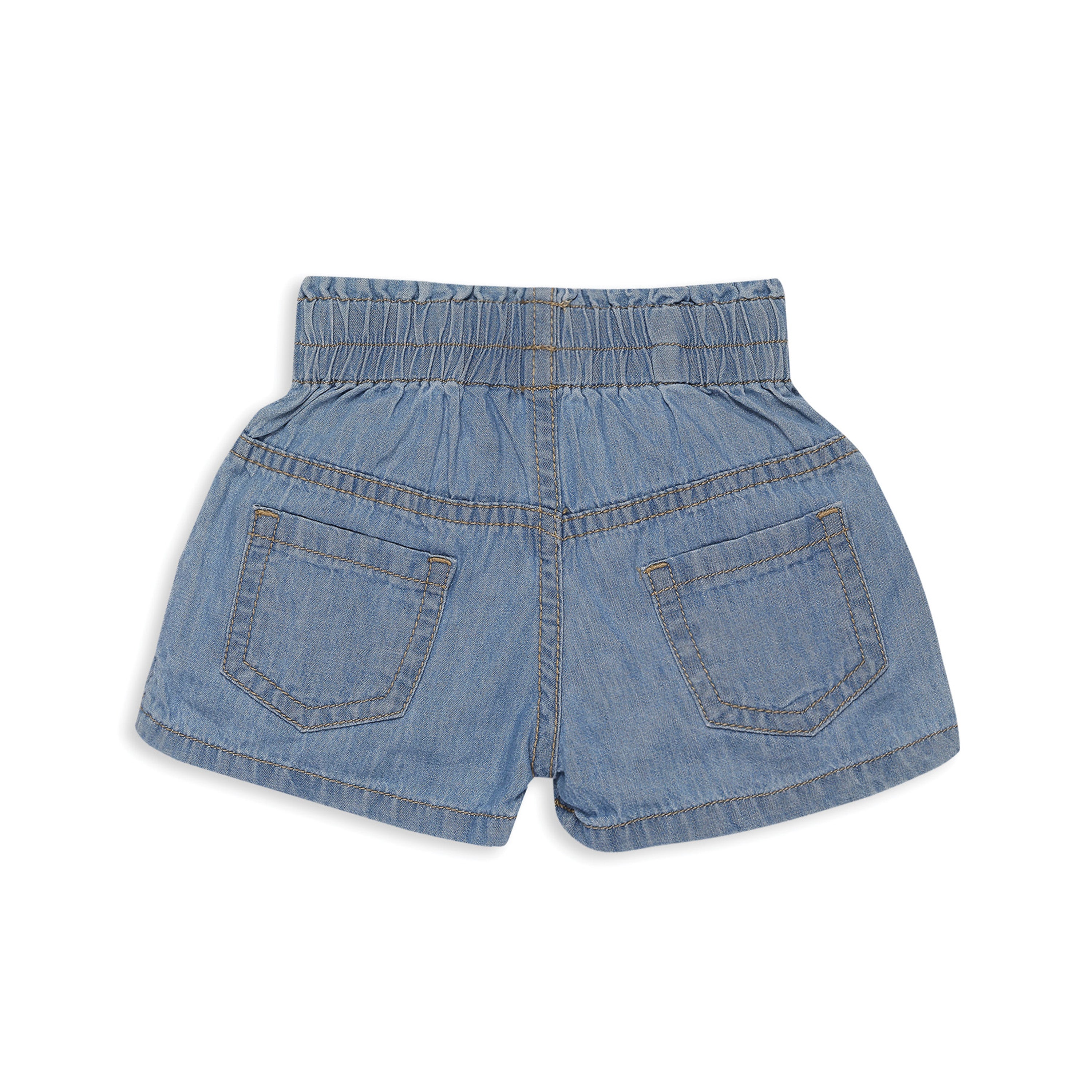 My Milestones 100% Cotton Baby Girl Printed Tee with Denim Shorts - White & Blue