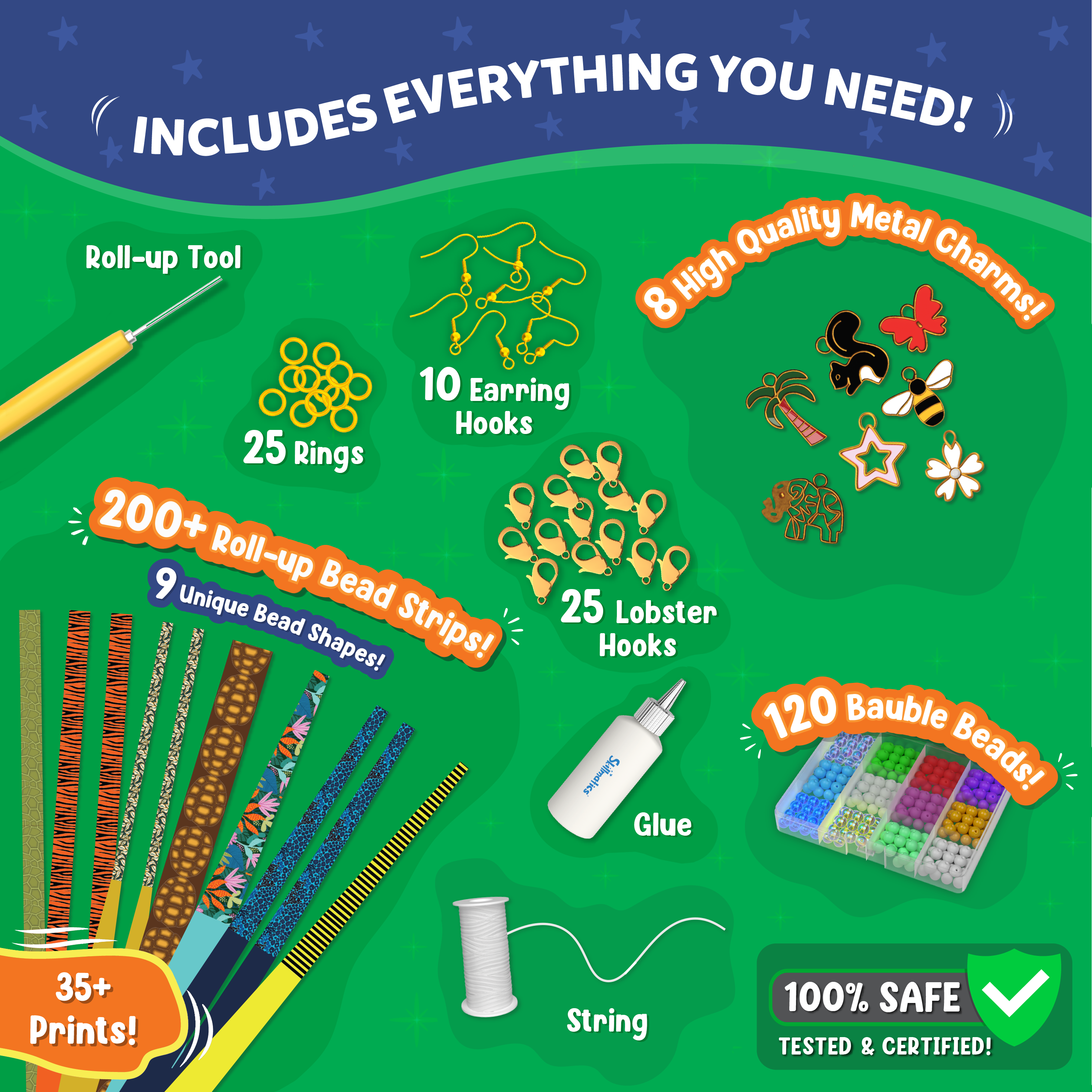 Skillmatics Craft Activity - Roll-Up Beads Jungle Party DIY Kit, 350+ Charms & Beads, Create 40+ Necklaces, Earrings and Bracelets, Gifts for Tweens and Girls, Ages 6, 7, 8, 9, 10, 11, 12, 13