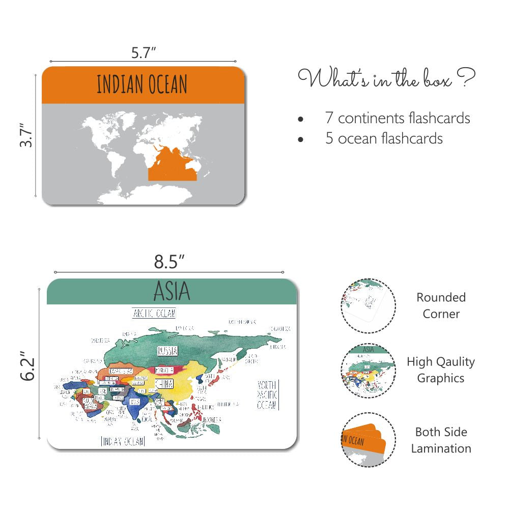 World Continents And Oceans Flahscards