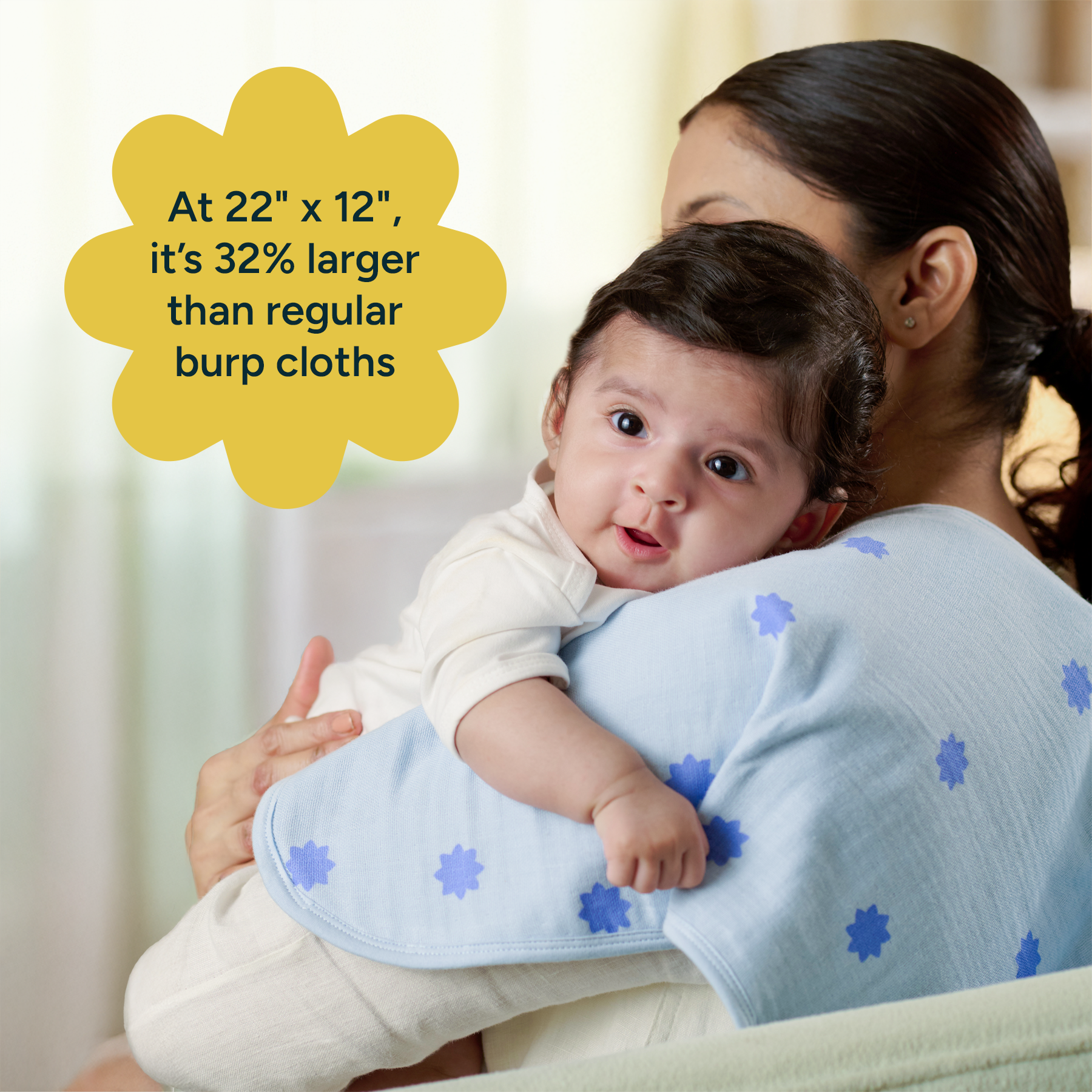 Nintara Baby Burp Cloths - 100% Organic Premium Muslin Cotton, Extra-Large 22" x 12" (55 cm x 30 cm), 7-Layer Absorbent & Waterproof, Reversible, Soft & Hypoallergenic, Gifts for Newborns