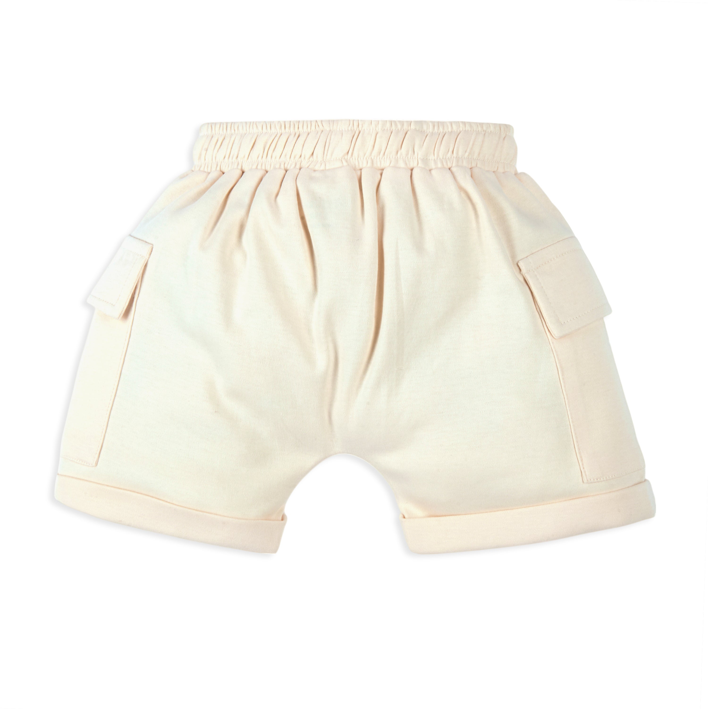 Puff Print Baby Boy Round Neck Tee with Shorts - Ecru