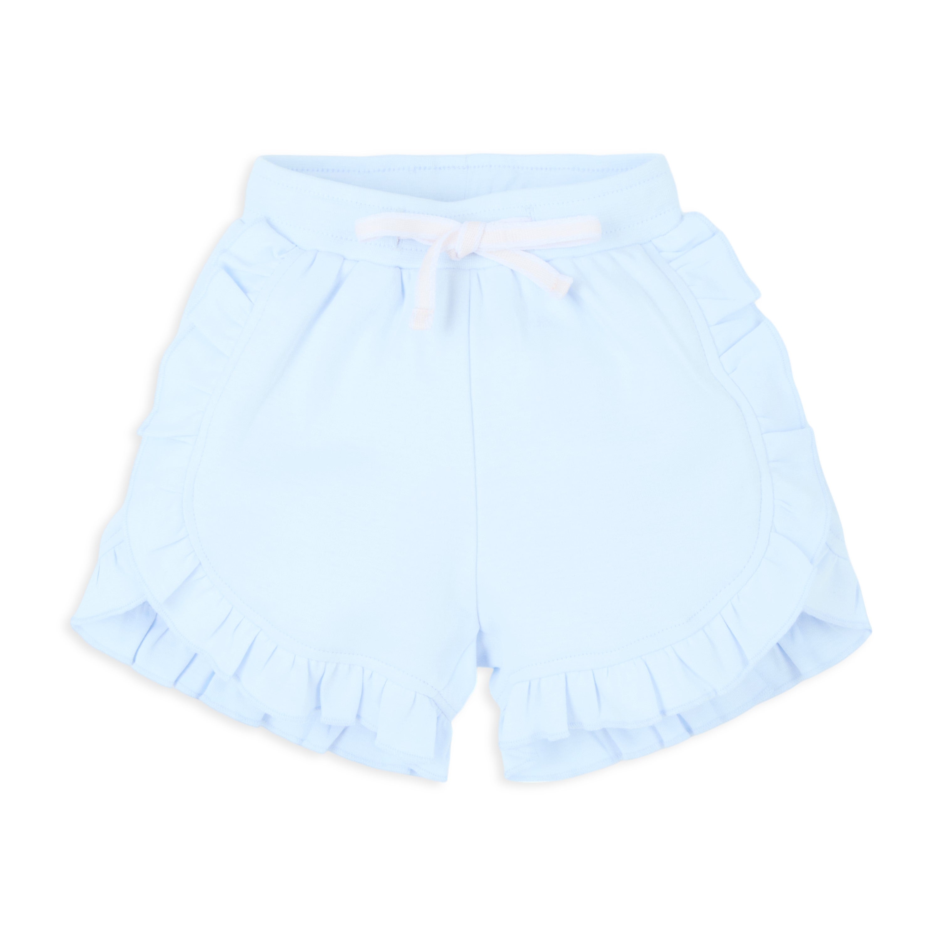 Baby Girl Puff Print Round Neck Tee With Schiffli Details Shorts - Baby Blue