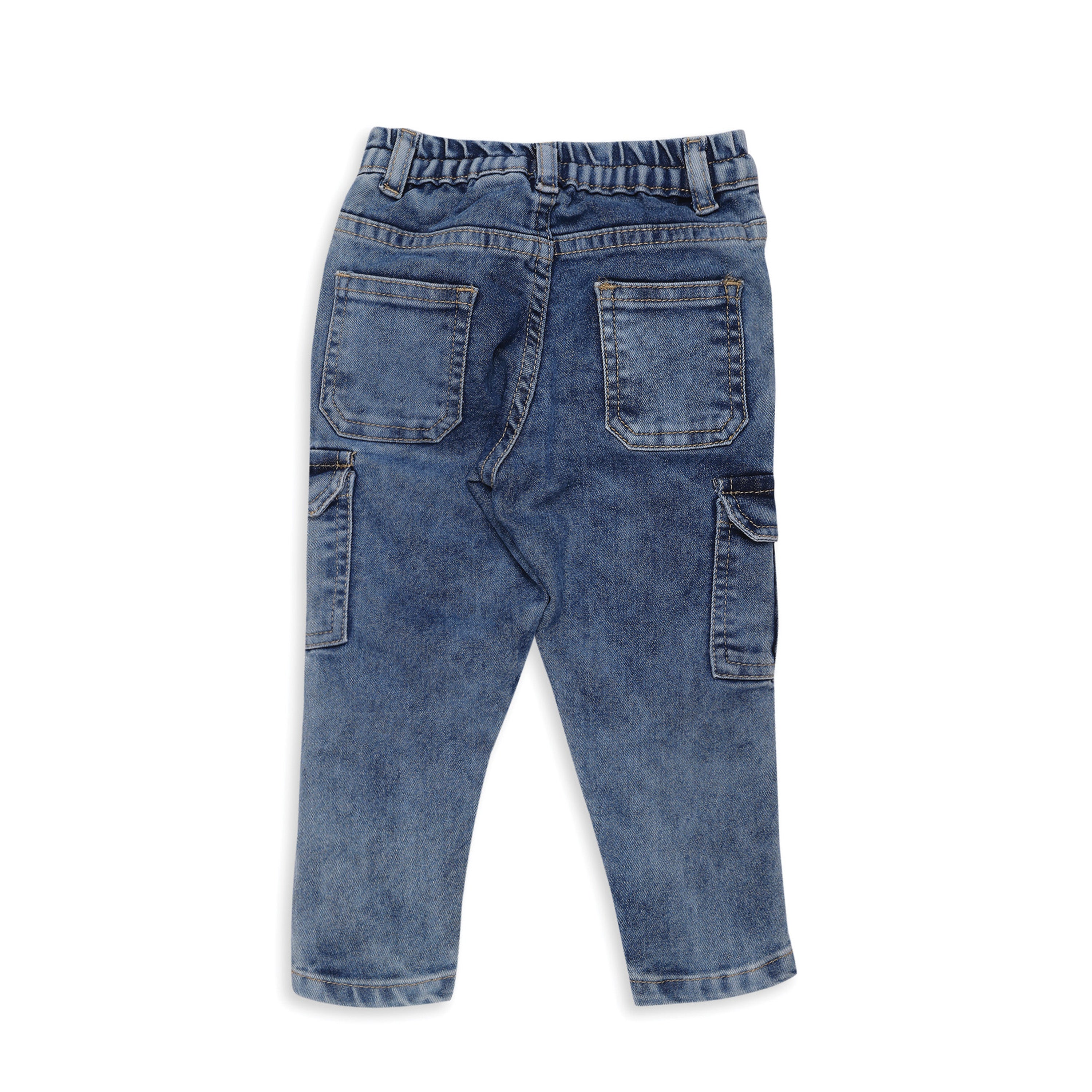 My Milestones Short Sleeves Front Open Soft Muslin Shirt with Barnyard Print and Pure Cotton Denims Set - White & Denim