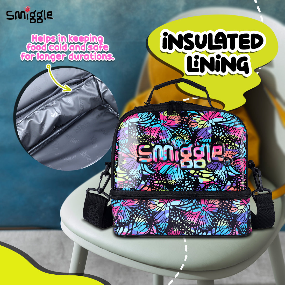 Smiggle Vivid Hardtop Lunchbox (Bag) Black Mix, 3Y+