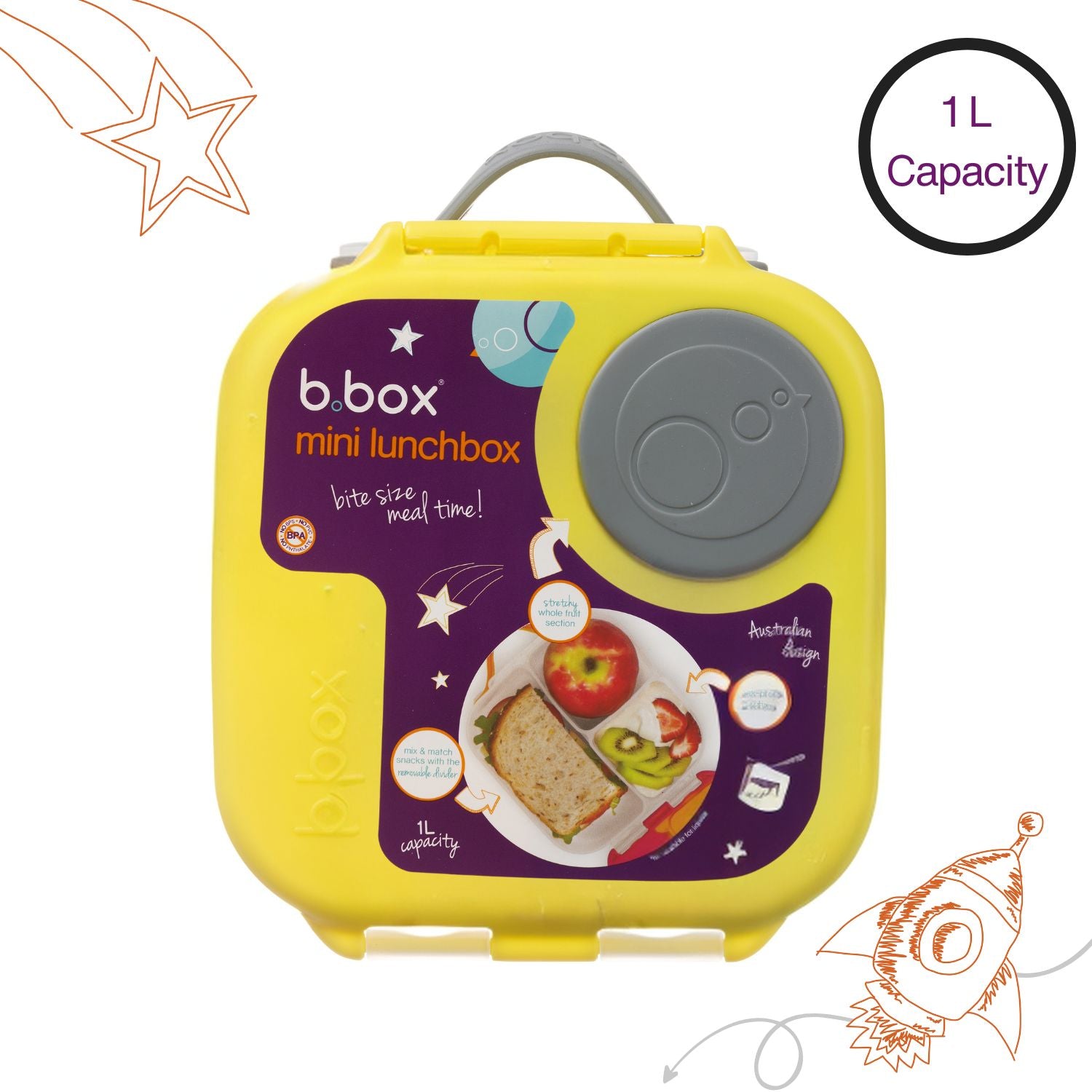 B.box Mini Lunchbox-Lemon Sherbet Yellow Grey