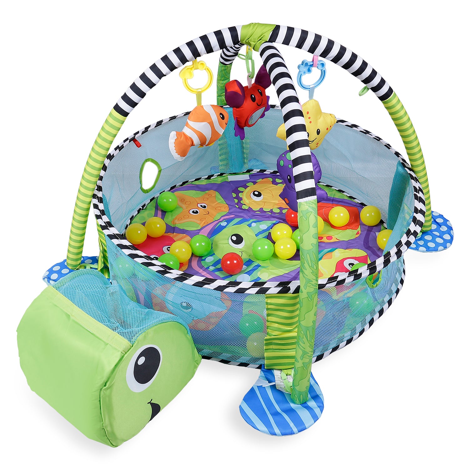 Baby Moo Turtle Infant Play Mat Activity Gym With Hanging Toys And Balls - Green