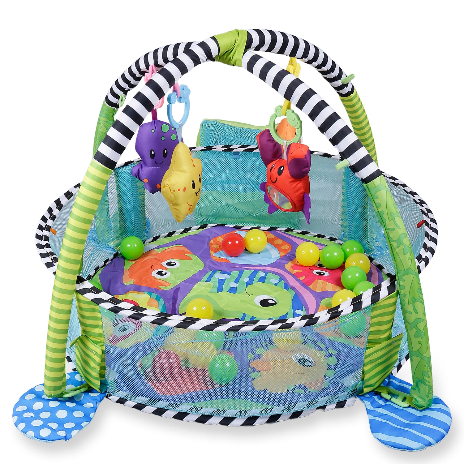 Baby Moo Turtle Infant Play Mat Activity Gym With Hanging Toys And Balls - Green