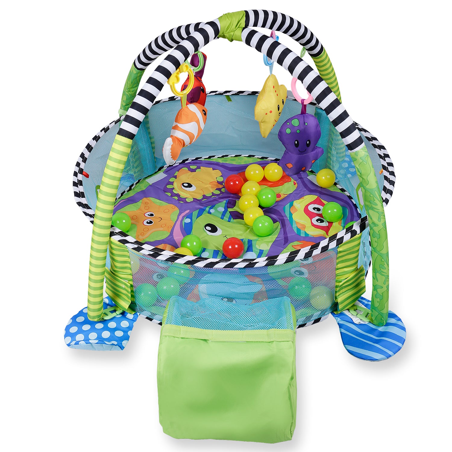 Baby Moo Turtle Infant Play Mat Activity Gym With Hanging Toys And Balls - Green