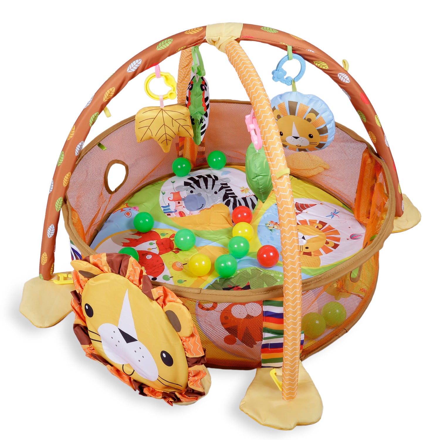 Baby Moo Lion Infant Play Mat Activity Gym With Hanging Toys And Balls - Yellow