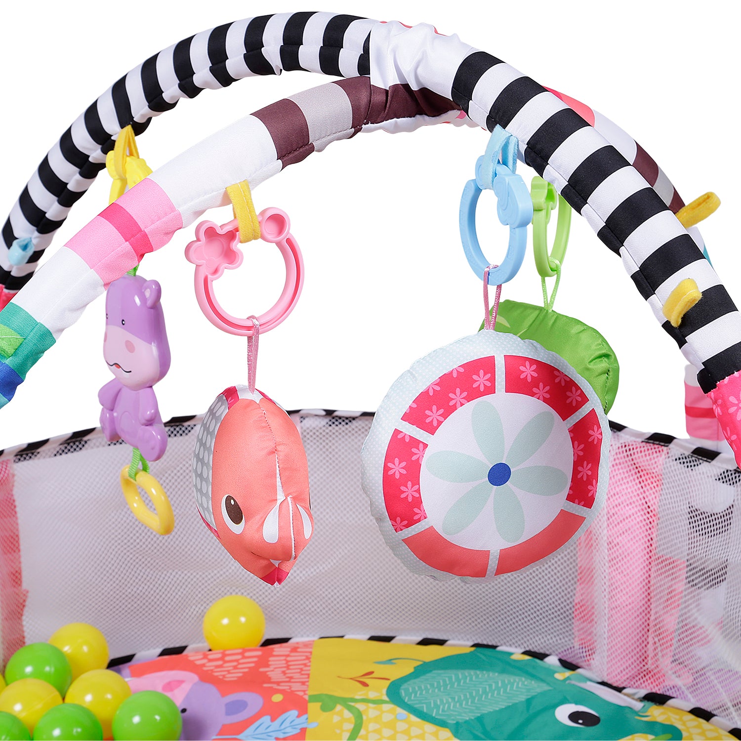 Baby Moo Hippo Infant Play Mat Activity Gym With Hanging Toys And Balls - Pink