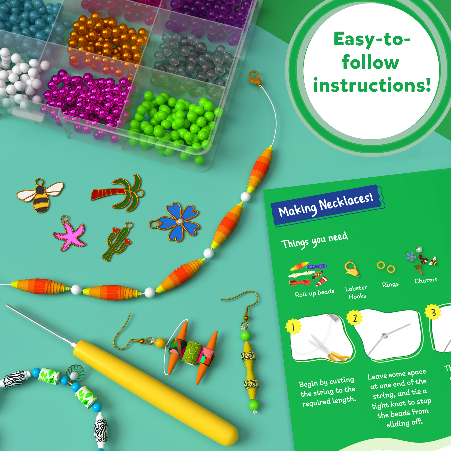 Skillmatics Craft Activity - Roll-Up Beads Jungle Party DIY Kit, 350+ Charms & Beads, Create 40+ Necklaces, Earrings and Bracelets, Gifts for Tweens and Girls, Ages 6, 7, 8, 9, 10, 11, 12, 13