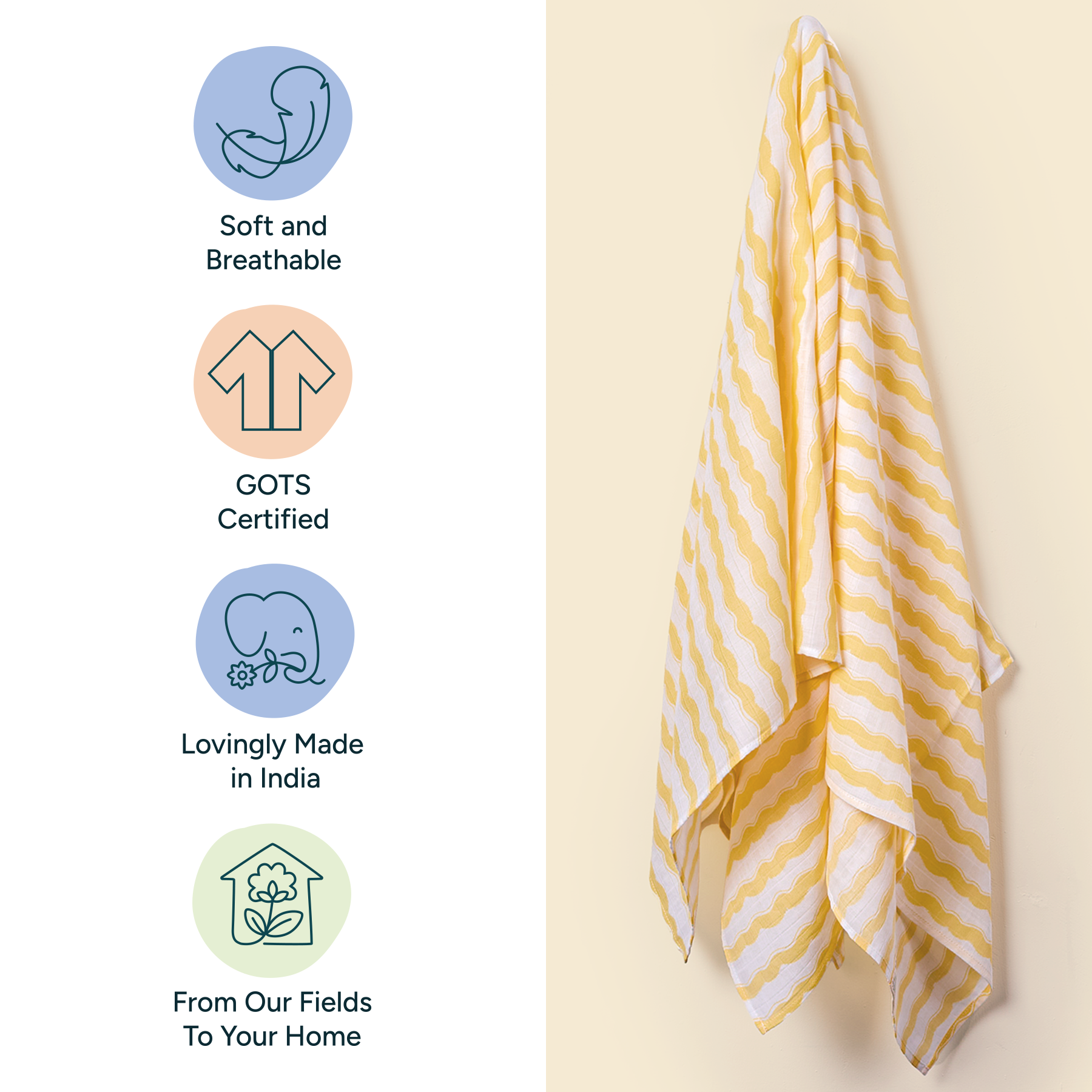 Nintara Baby Swaddle - 100% Organic Premium Muslin Cotton, 39" x 39" (100 cm x 100 cm), Ultra-Soft, Breathable & Lightweight, Multipurpose, Unisex, Hypoallergenic, Gifts for Newborn Babies