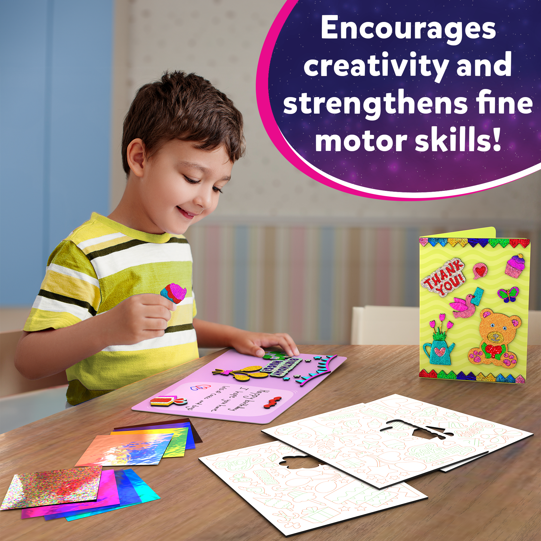 Skillmatics Art & Craft Activity - Foil Fun Card Making Set, No Mess Art for Kids, Craft Kits & Supplies, DIY Creative Activity, Gifts for Girls & Boys Ages 4, 5, 6, 7, 8, 9, Travel Toys