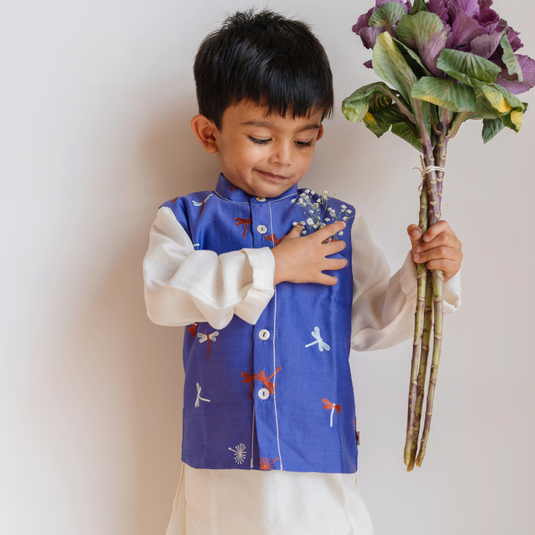 Chanderi Kurta Pyjama & Bandi Set