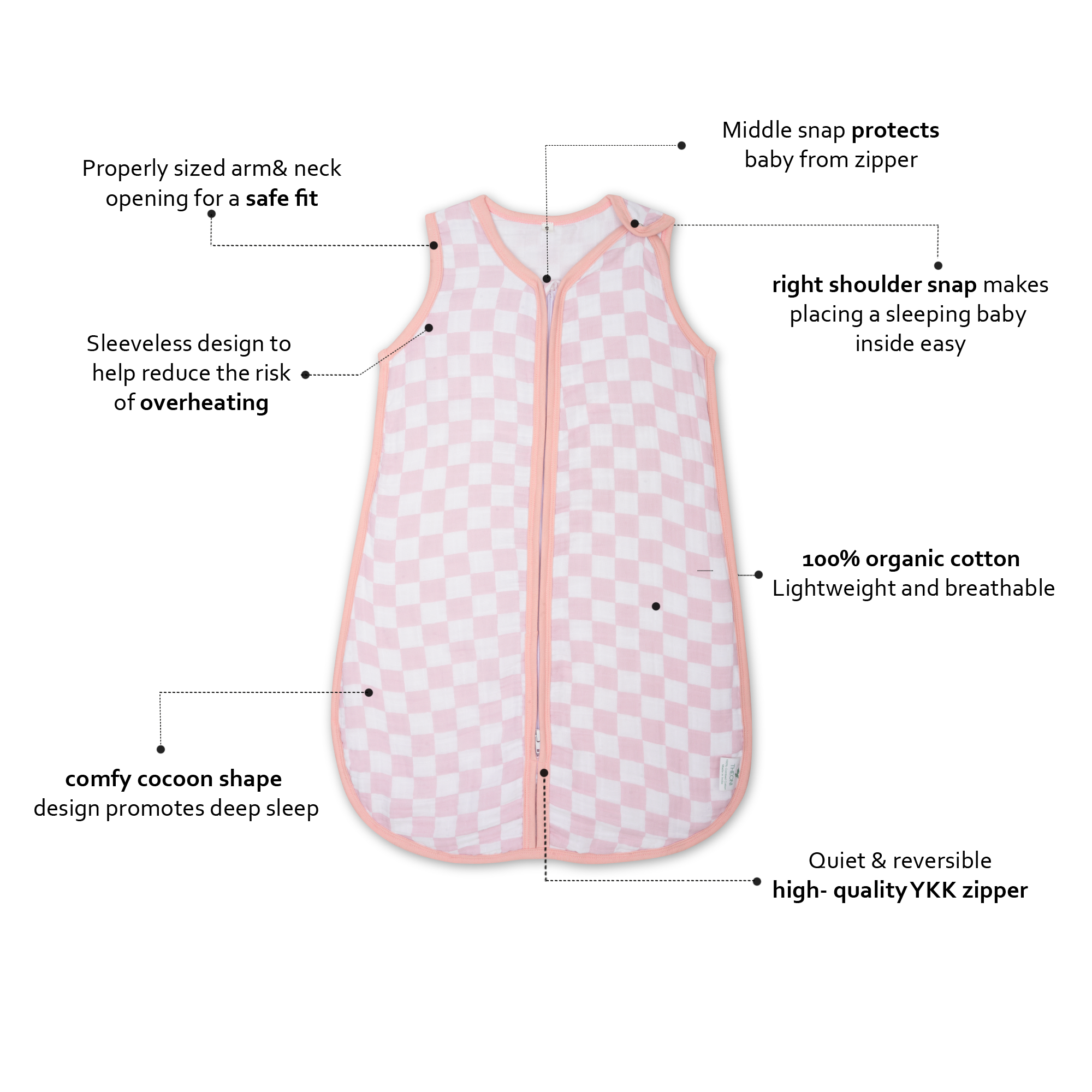 Theoni 100% Cotton Muslin Baby Sleeping Bag - Violet Chequer