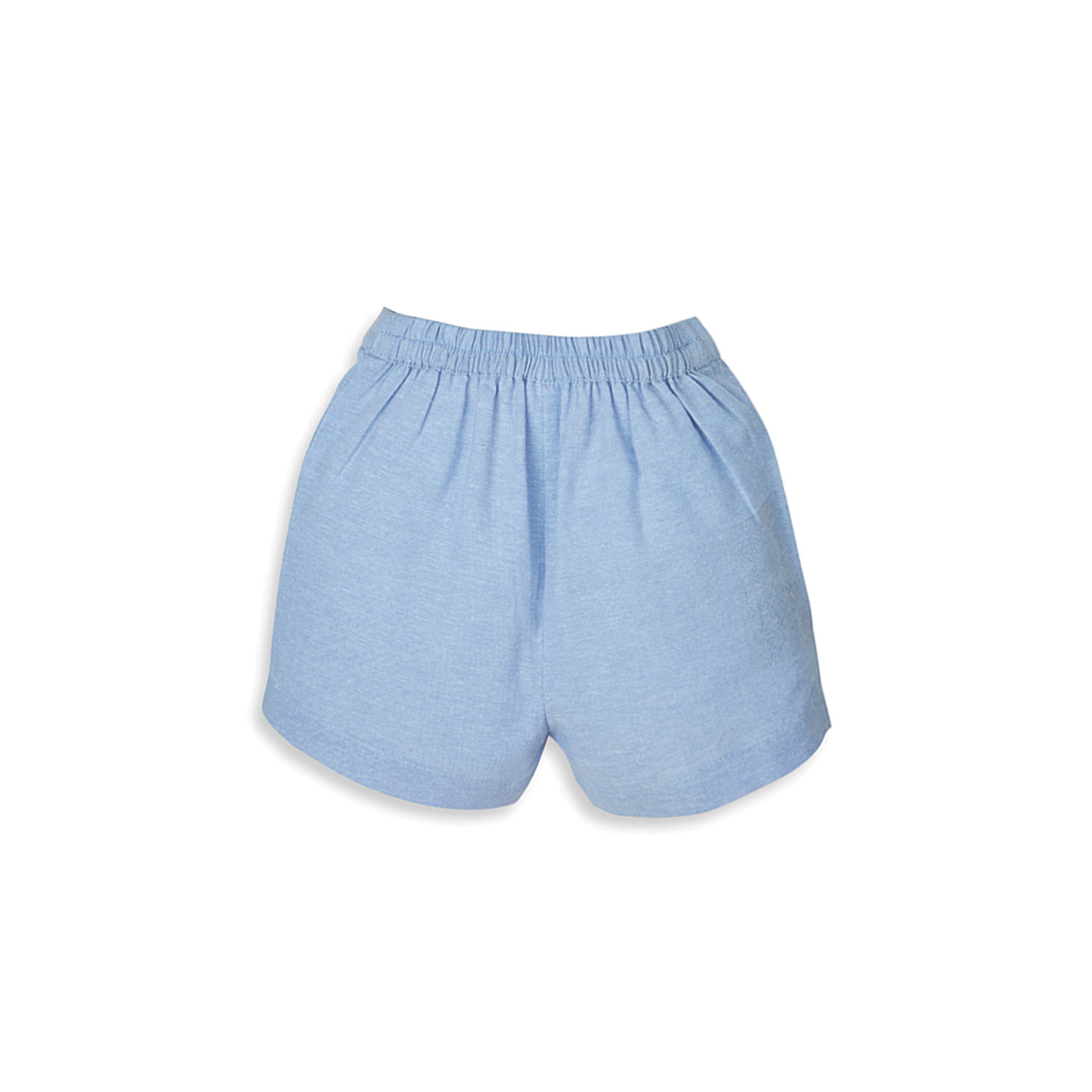 Mia Sky Tiered Top in Eyelet & Double Cloth with Chambray Shorts Set - White & Blue
