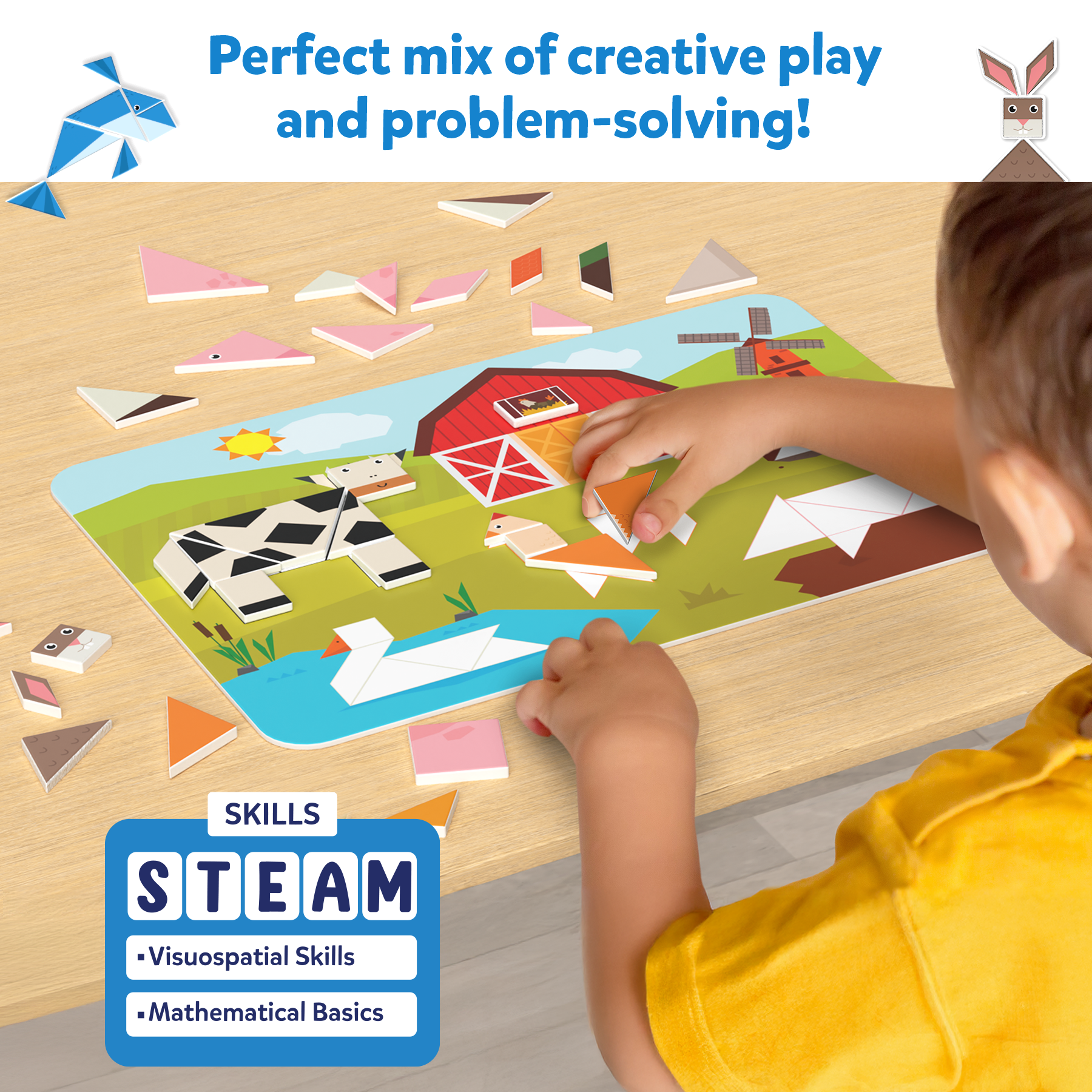 Skillmatics Art & Craft Activity - Tangram Twist Amazing Animals, STEAM Toy, Craft Kits, Puzzles, DIY Activity, No Mess Sticker Art, Educational for Boys & Girls, Gifts for Ages 4, 5, 6, 7