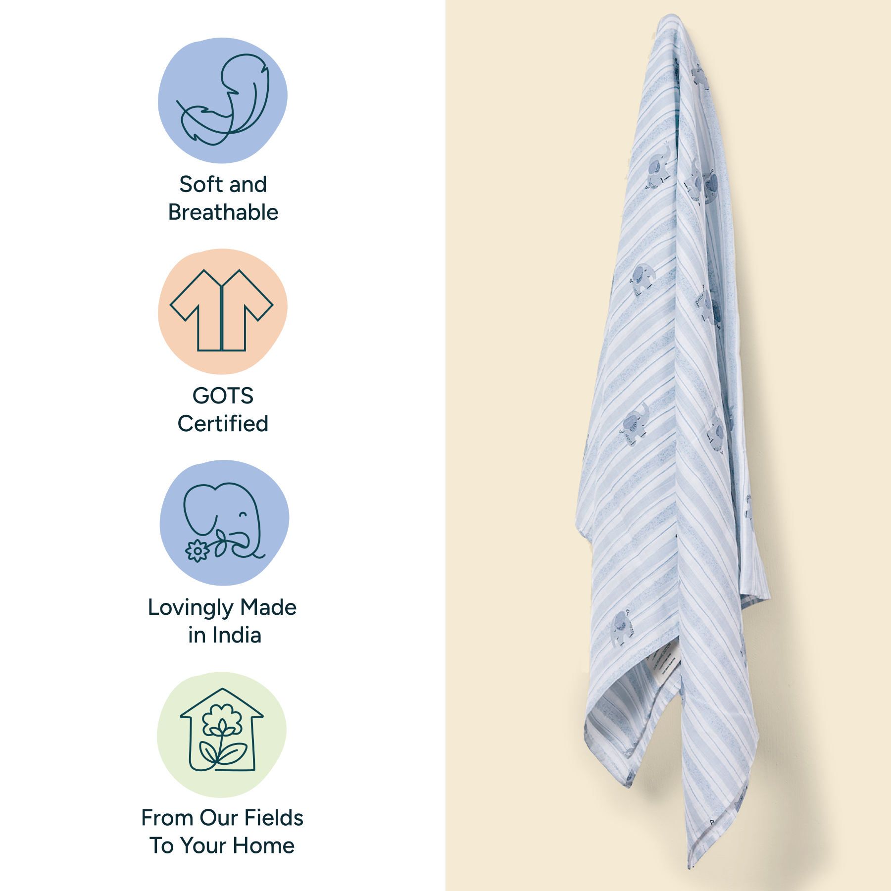 Nintara Baby Swaddle - 100% Organic Premium Muslin Cotton, 39" x 39" (100 cm x 100 cm), Ultra-Soft, Breathable & Lightweight, Multipurpose, Unisex, Hypoallergenic, Gifts for Newborn Babies