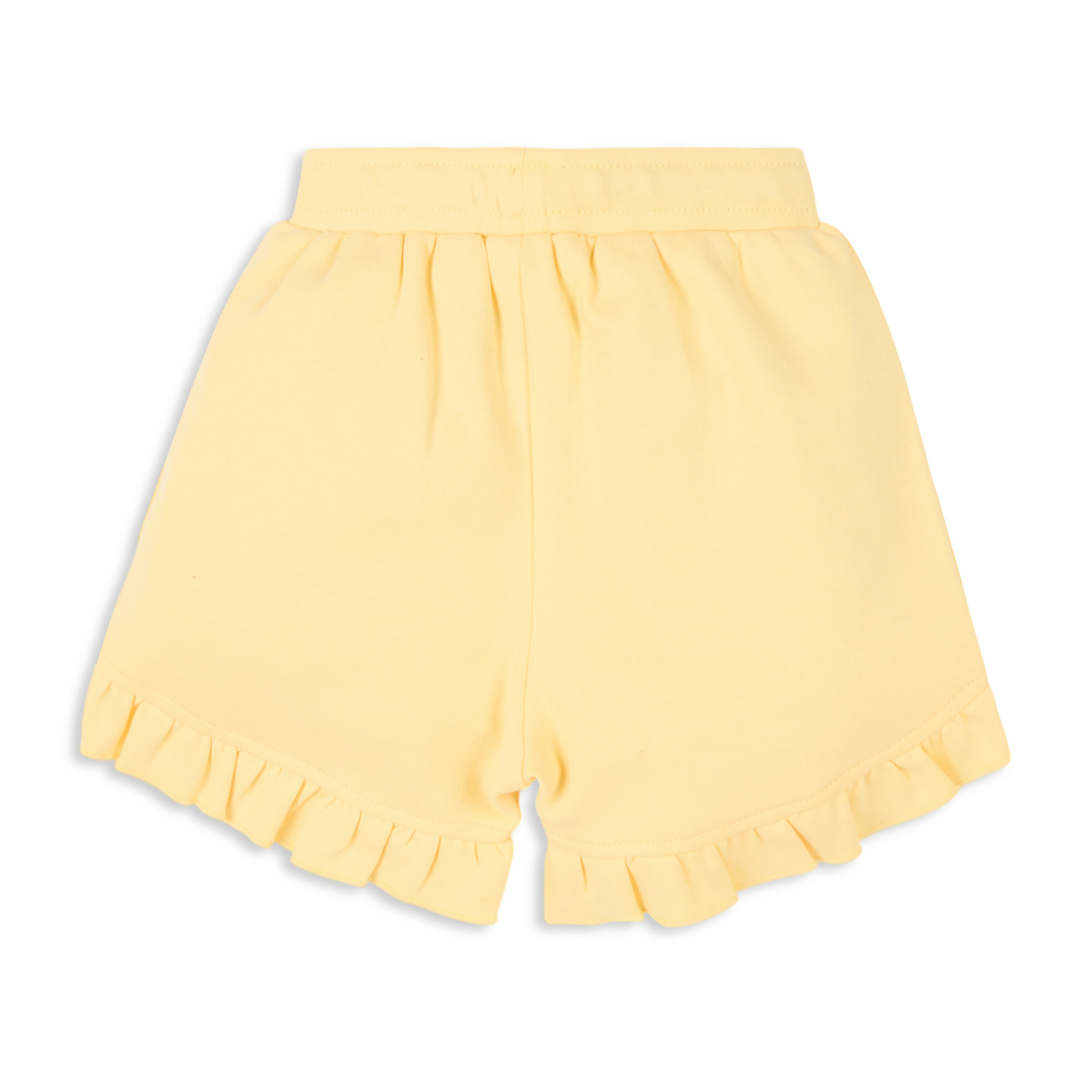 Baby Girl Puff Print Round Neck Tee With Schiffli Details Shorts - Yellow