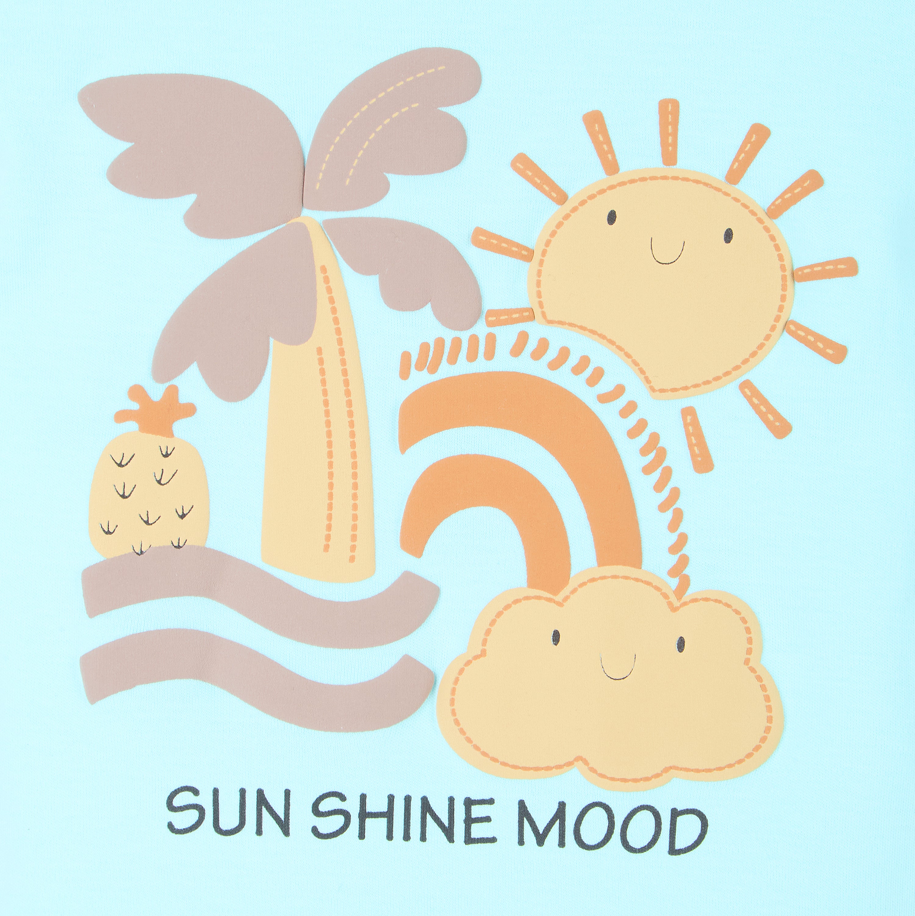 Puff Print Baby Boy Round Neck Tee with Shorts - Aqua
