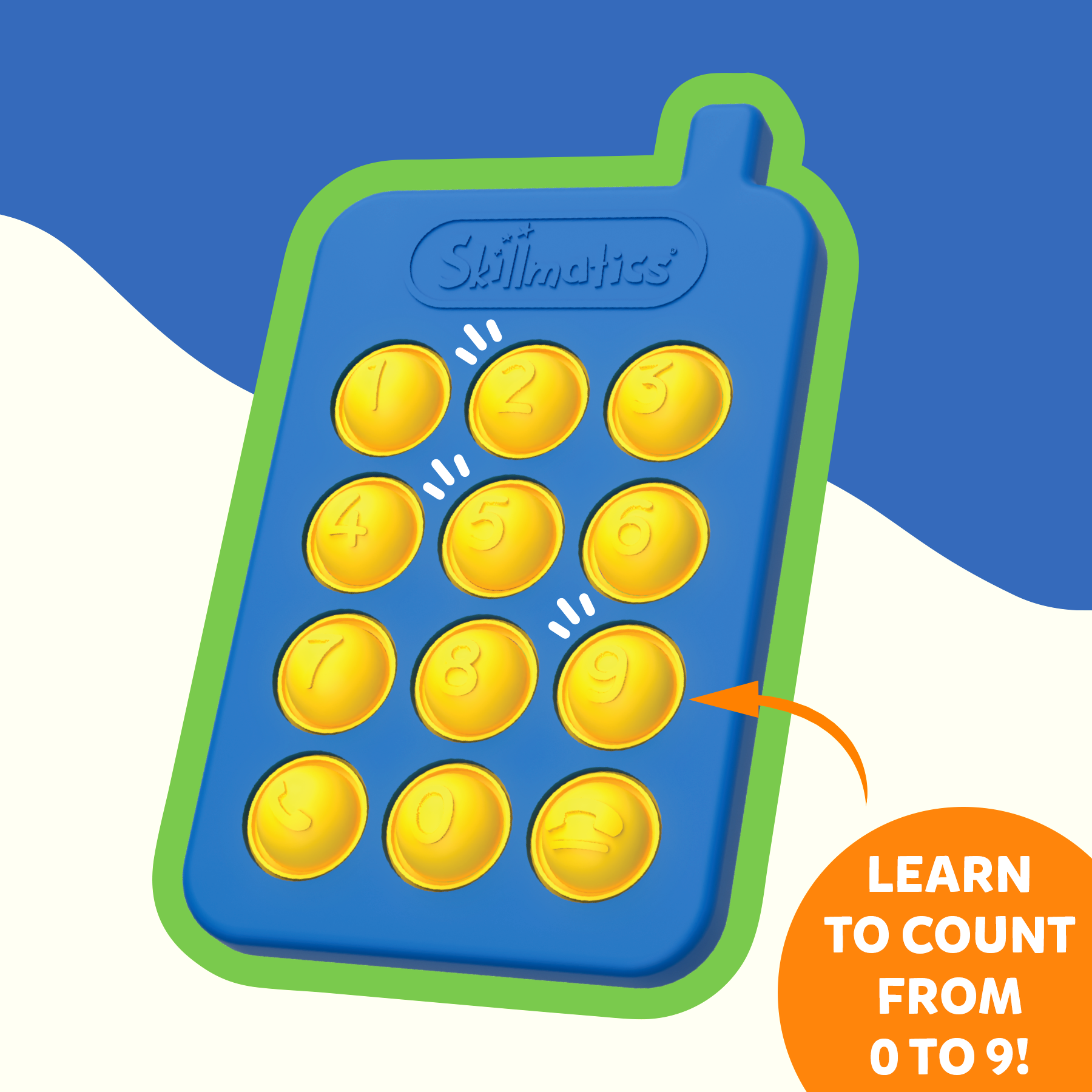 Skillmatics Push & Pop Mobile Phone for Kids - Pretend Play, Sensory & Fidget Toy, Food-Grade Silicone, Waterproof, Travel-Friendly, Child-Safe, Fine Motor Skills, Gifts for Infants 9-24 Months