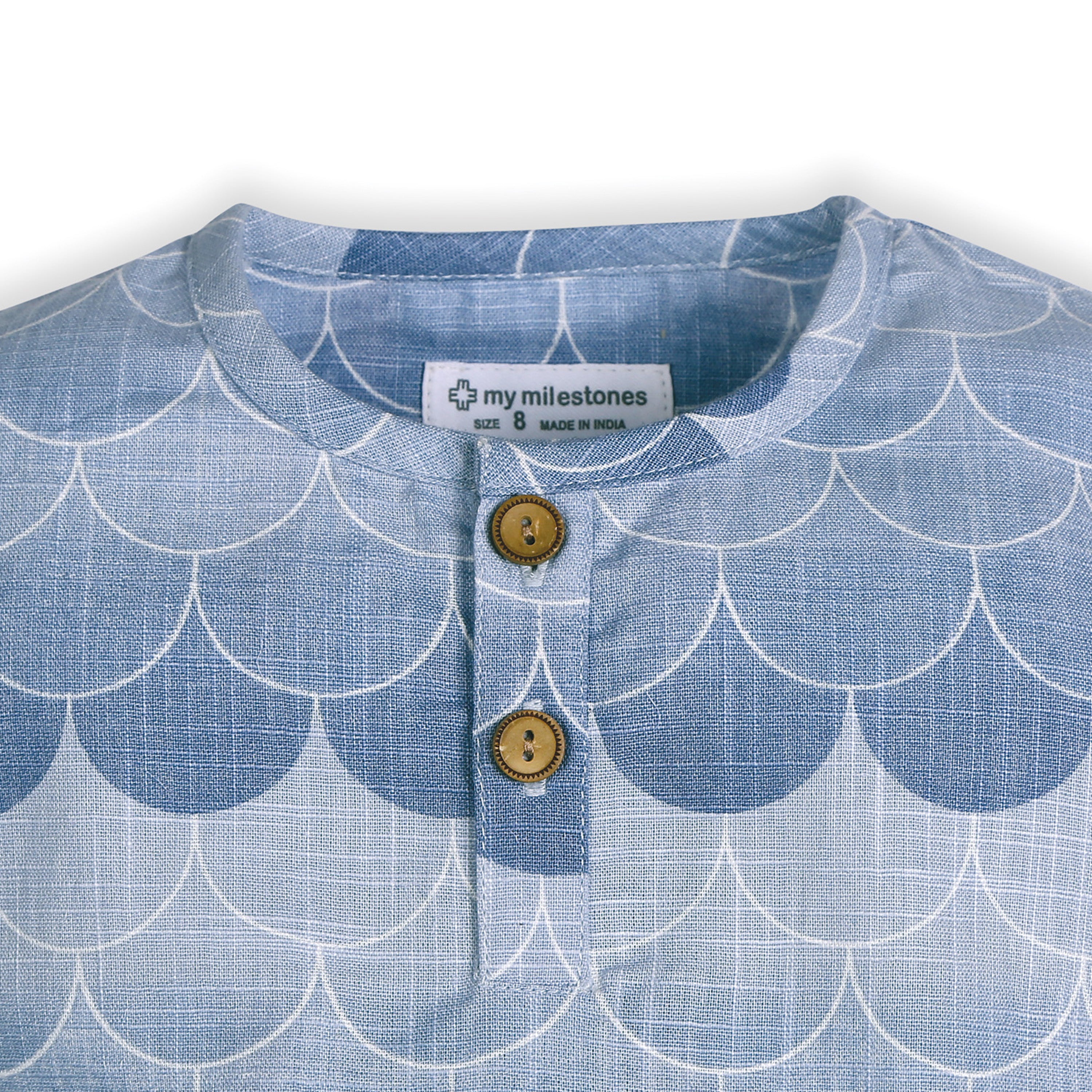My Milestones 100% Cotton Mason Drop Shoulder Shirt with Double Cloth Shorts - Blue & White