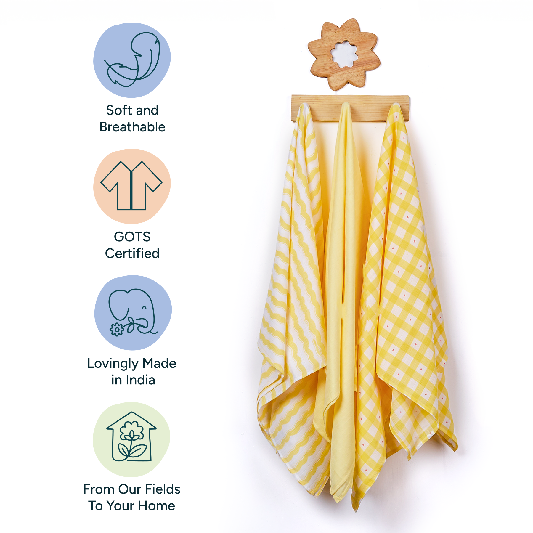 Nintara Baby Swaddle - 100% Organic Premium Muslin Cotton, 39" x 39" (100 cm x 100 cm), Ultra-Soft, Breathable & Lightweight, Multipurpose, Unisex, Hypoallergenic, Gifts for Newborn Babies