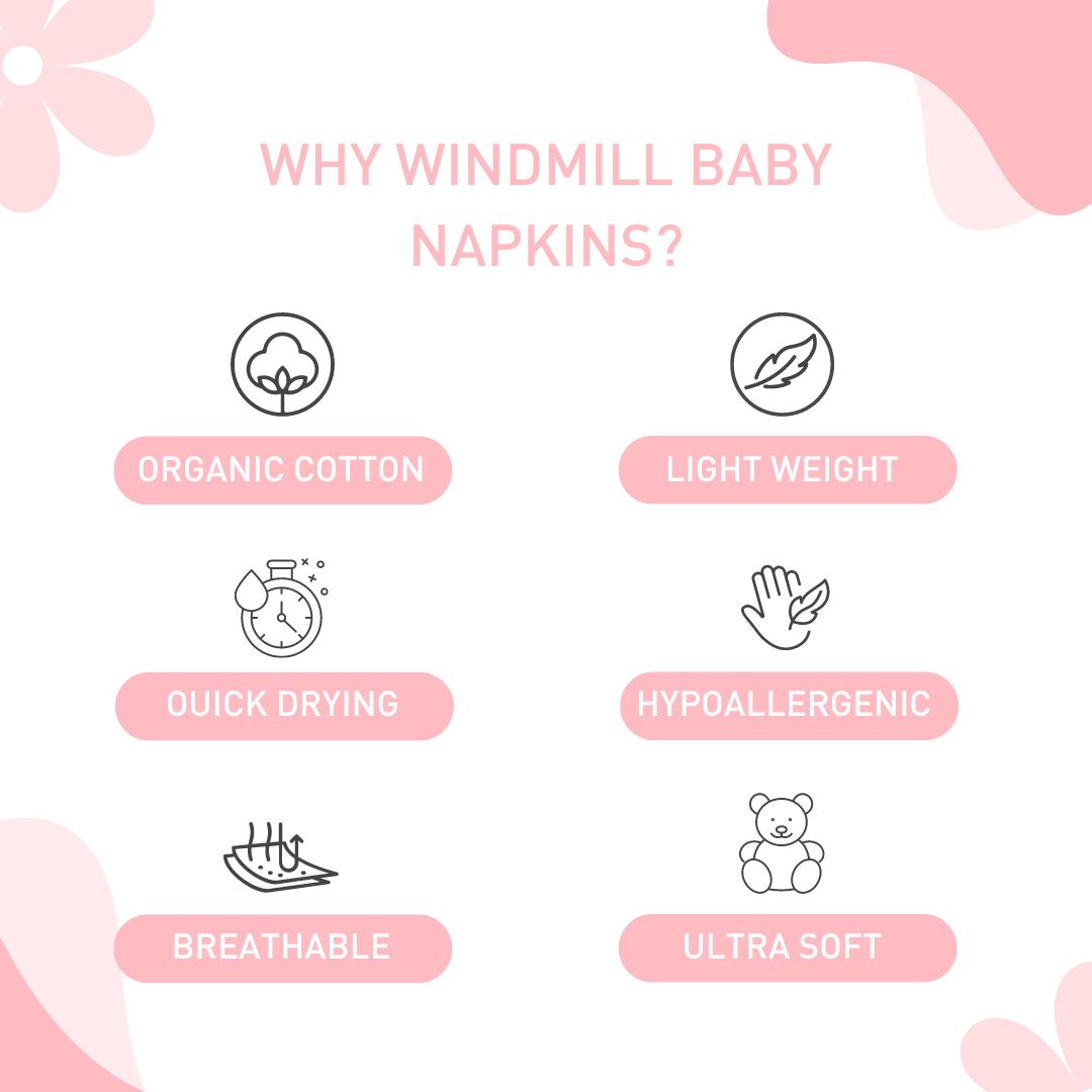 Windmill Baby Organic Muslin Napkins, Set Of 3, 0-2 Years