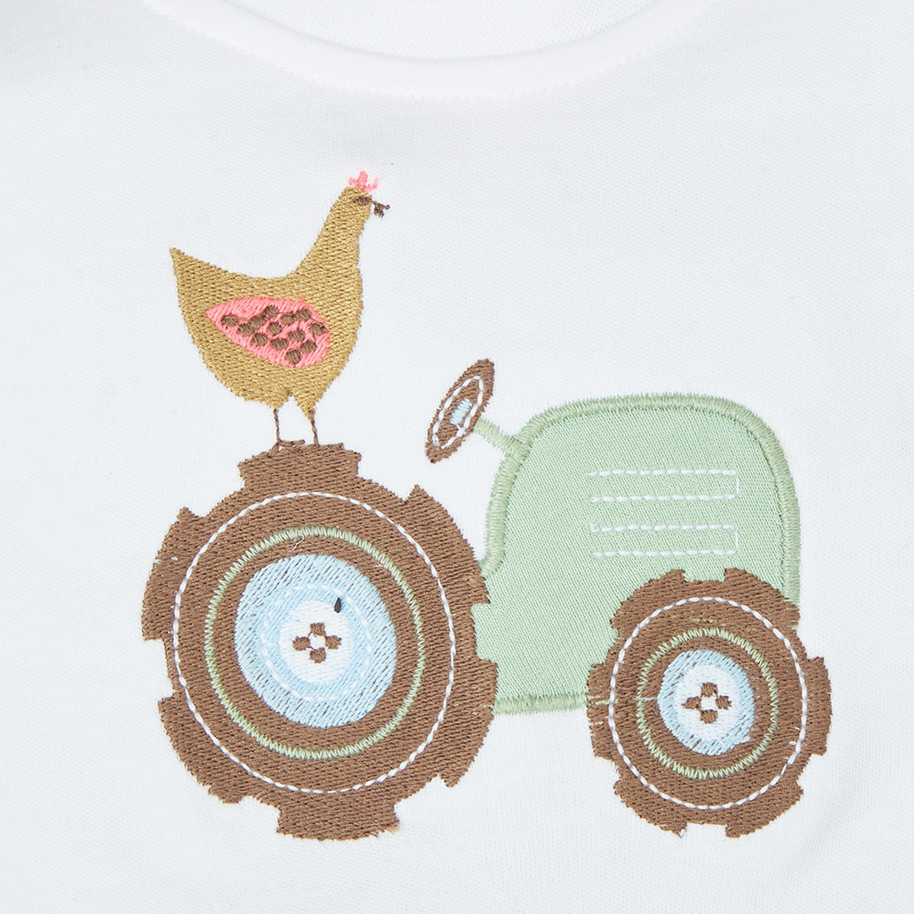 My Milestones Bio-Wash 100% Cotton Short Sleeves Farm Embroidered Applique Tee and Shorts with Pockets - White & Yellow
