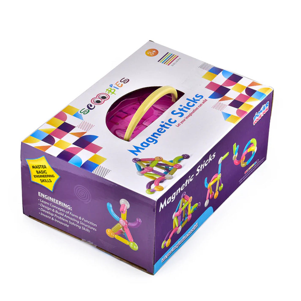 Scoobies Magnetic Balls & Sticks – 34 Pieces | DIY 2D & 3D Constructions | 360° Revolvable | Premium ABS Plastic | STEM Skill Booster | Safe & Portable
