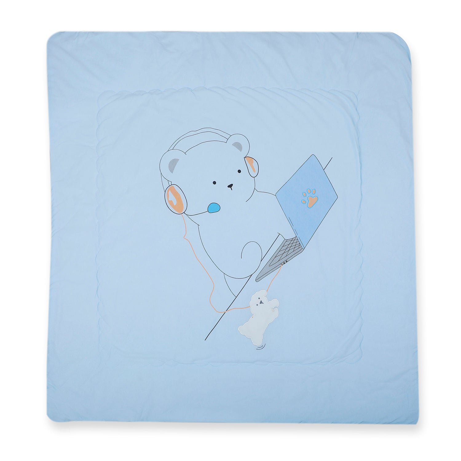 Baby Moo Workaholic Bear 100 % Cotton Wrapper - Blue