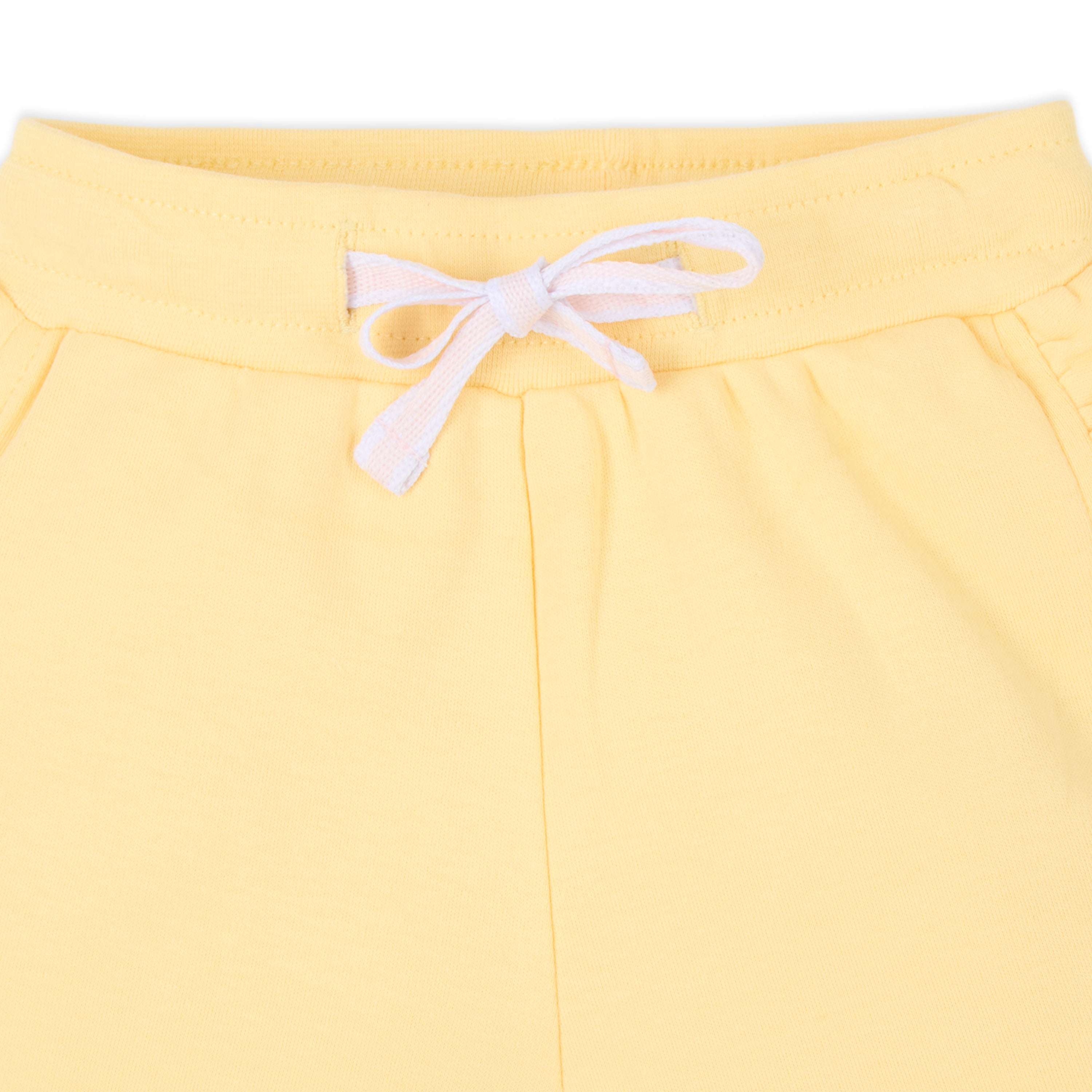 Baby Girl Puff Print Round Neck Tee With Schiffli Details Shorts - Yellow