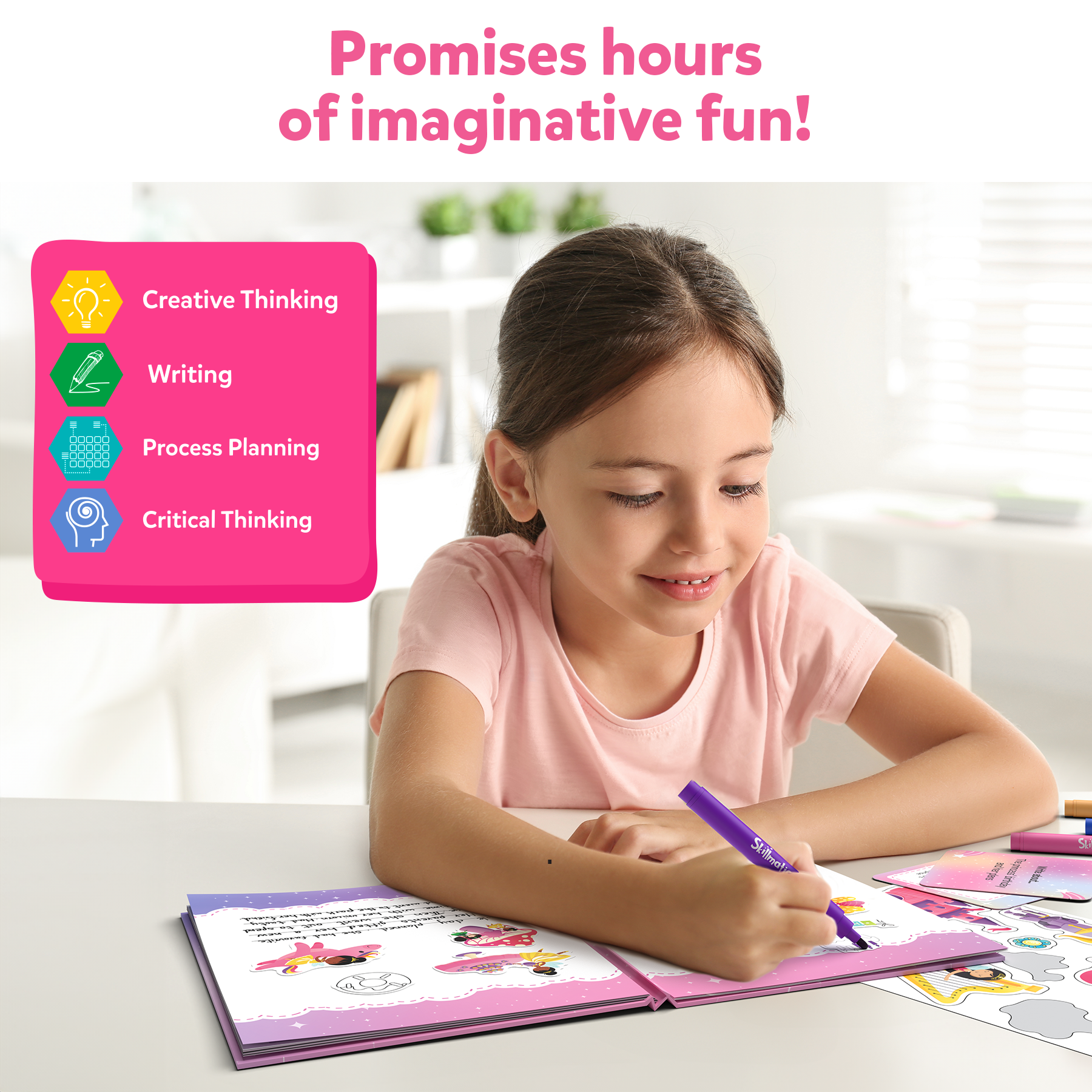 Skillmatics Storybook Art Kit - Unicorn & Princesses Art Kit for Kids, Write & Create Fairytale Storybooks, Creative Activity for Girls, DIY Kit, 150+ Stickers, Gifts for Ages 5, 6, 7, 8, 9, 10