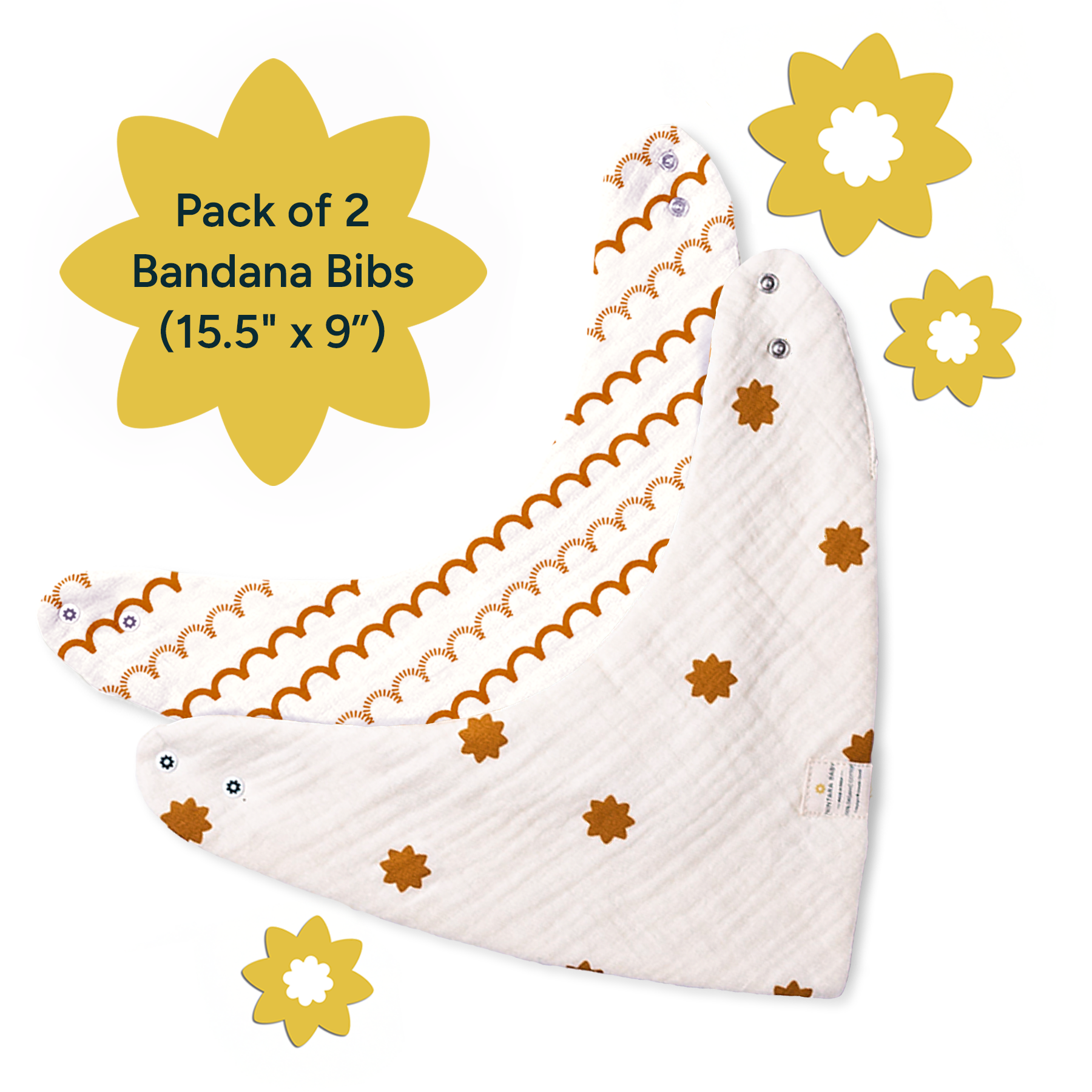 Bandana Bibs – 100% Organic Premium Muslin Cotton, Absorbent, Waterproof, Extra-Soft, Adjustable, Lightweight & Durable, Perfect for Newborns, Babies & Toddlers Ages 0-3, Pack of 2/3/6