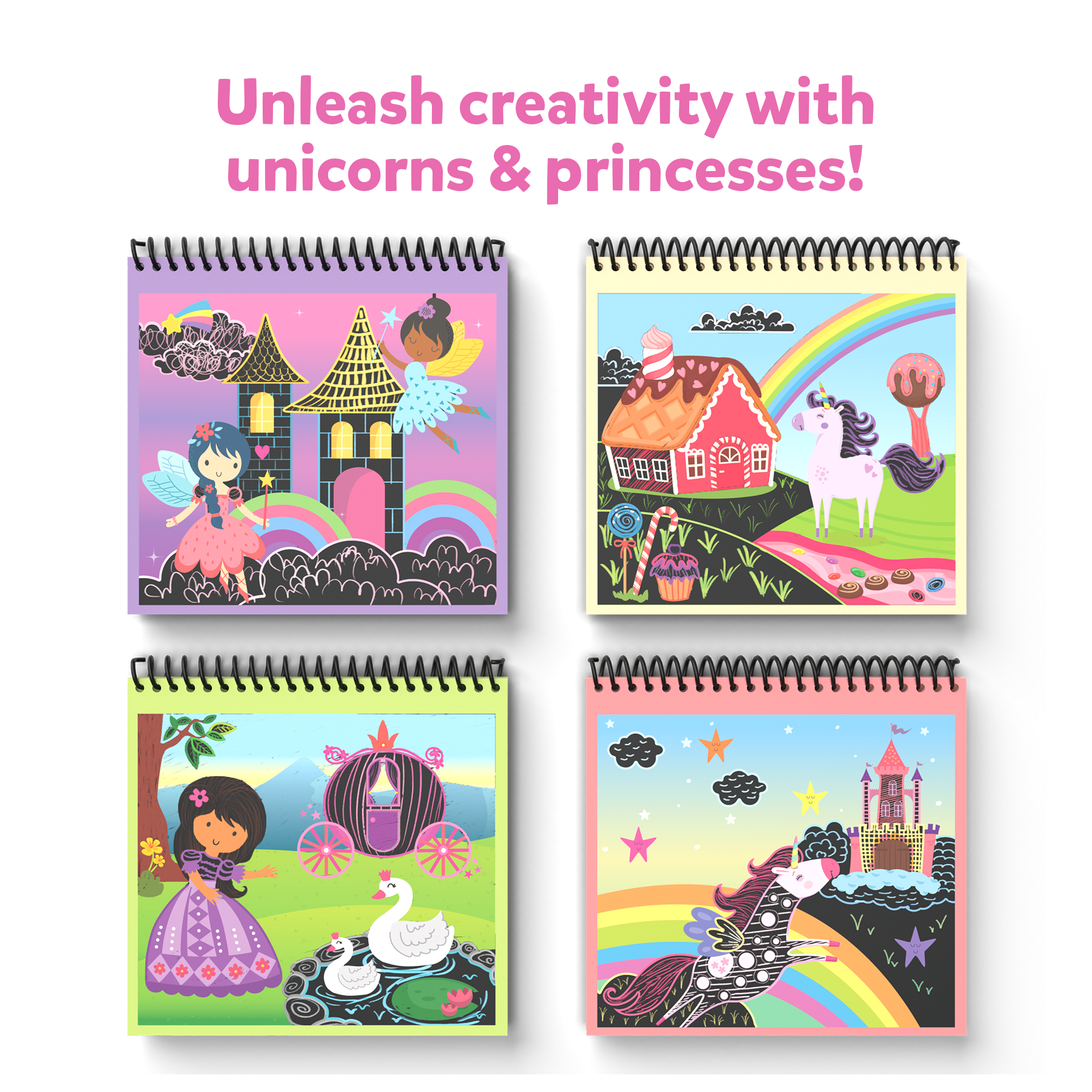 Skillmatics Magical Scratch Art Book for Kids - Unicorns & Princesses, Craft Kits, DIY Activity & Stickers, Gifts for Ages 3 to 8