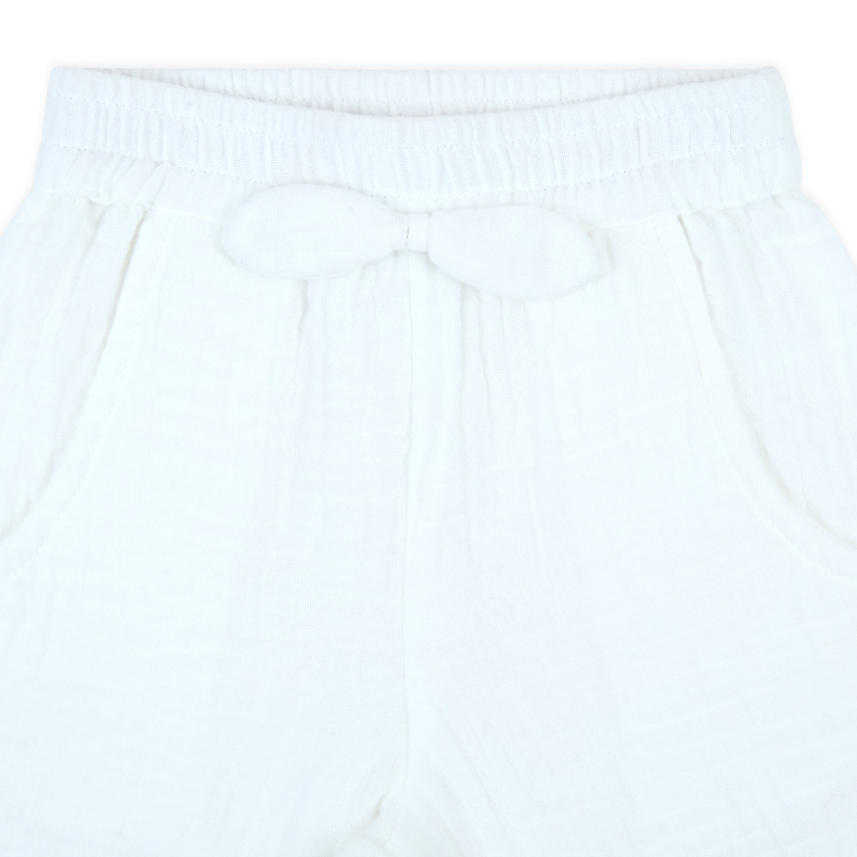 Printed Baby Girl Round Neck Tee With Double Cloth Woven Shorts - Baby Blue & White