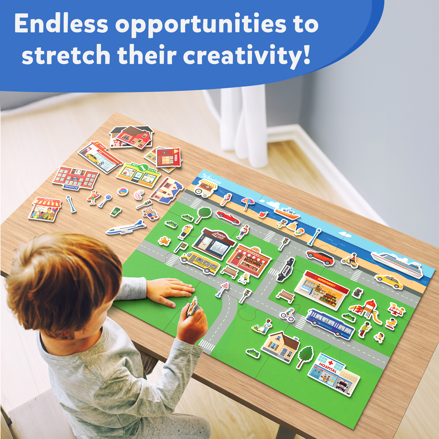 Skillmatics Creative Toy Magnetopia - Design Your City, Interactive Pretend Play Set For Kids, Toddlers, 60+ Magnetic Pieces, Preschool Learning Game, Gifts for Boys & Girls Ages 3, 4, 5, 6, 7