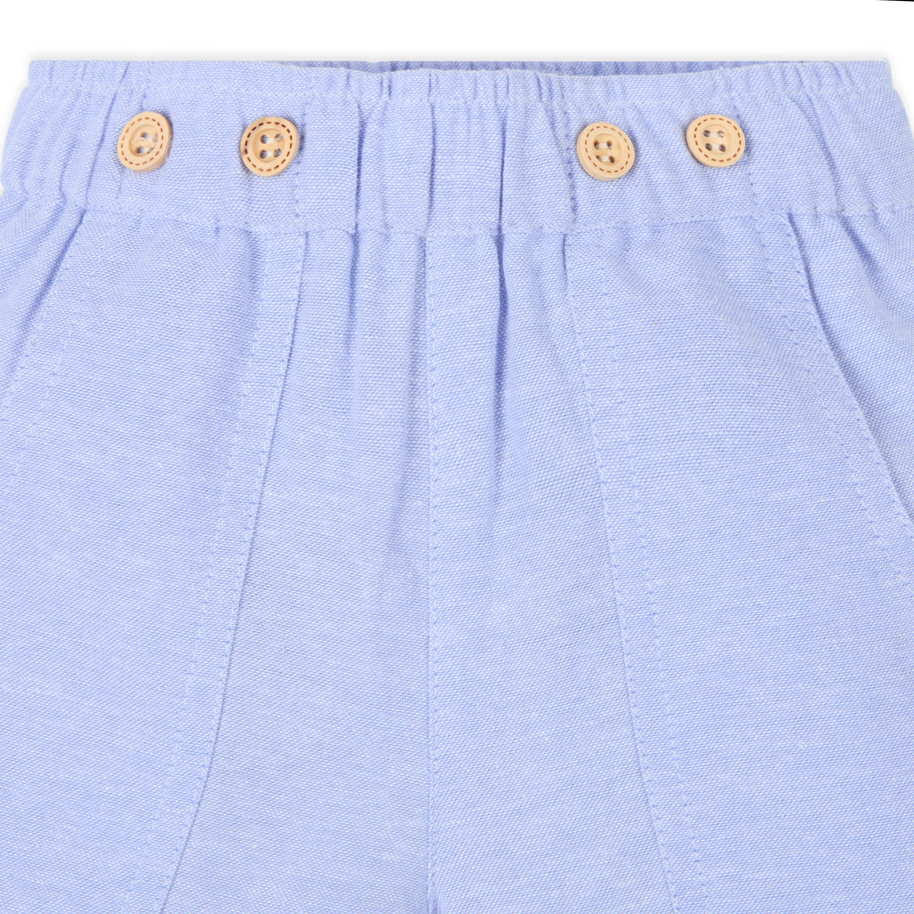 Printed Baby Boy Round Neck Tee with Chambray Shorts - White & Blue