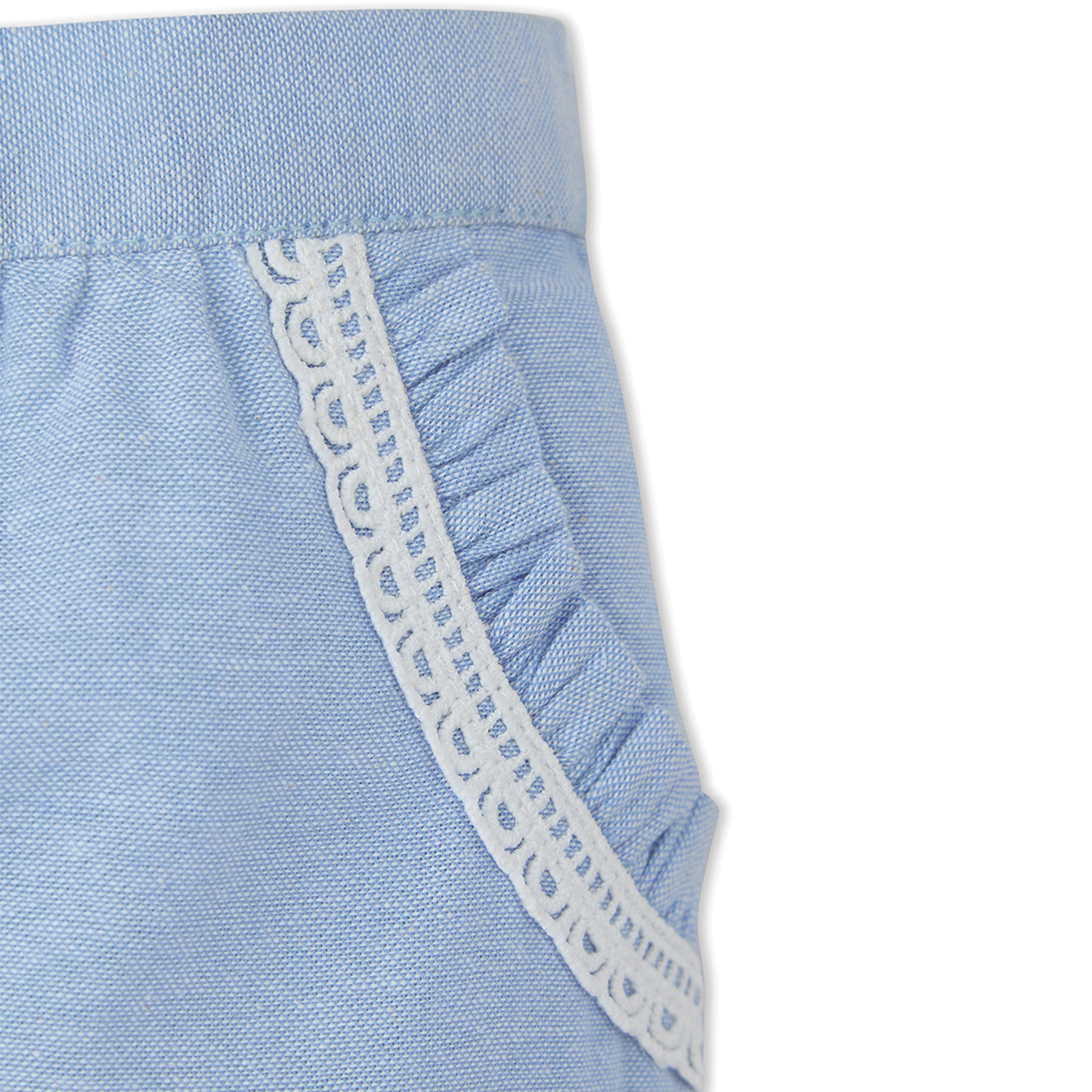 Mia Sky Tiered Top in Eyelet & Double Cloth with Chambray Shorts Set - White & Blue