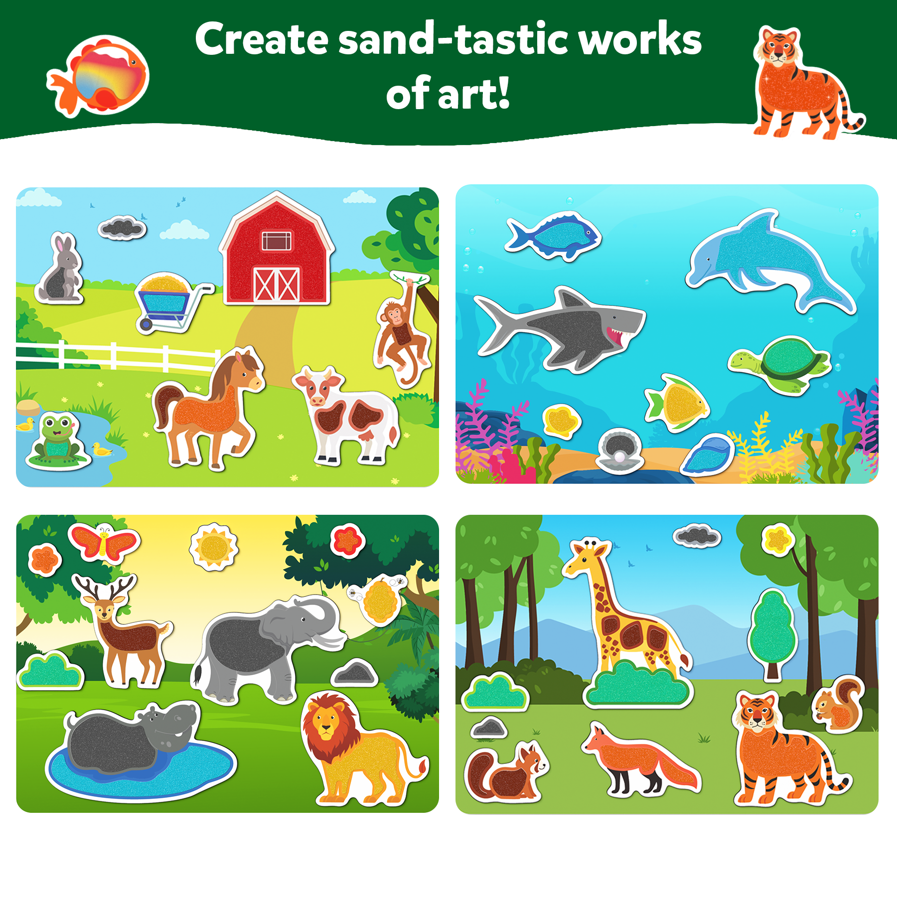 Skillmatics Sand Art Activity - Animals, Create & Stick 50+ Colorful Stickers, Creative Craft Kits & Supplies for Kids, Gifts for Girls & Boys Ages 4, 5, 6, 7, 8, 9, 10