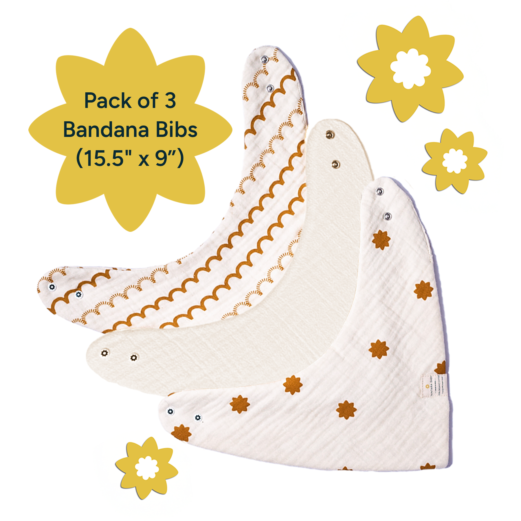 Bandana Bibs – 100% Organic Premium Muslin Cotton, Absorbent, Waterproof, Extra-Soft, Adjustable, Lightweight & Durable, Perfect for Newborns, Babies & Toddlers Ages 0-3, Pack of 2/3/6