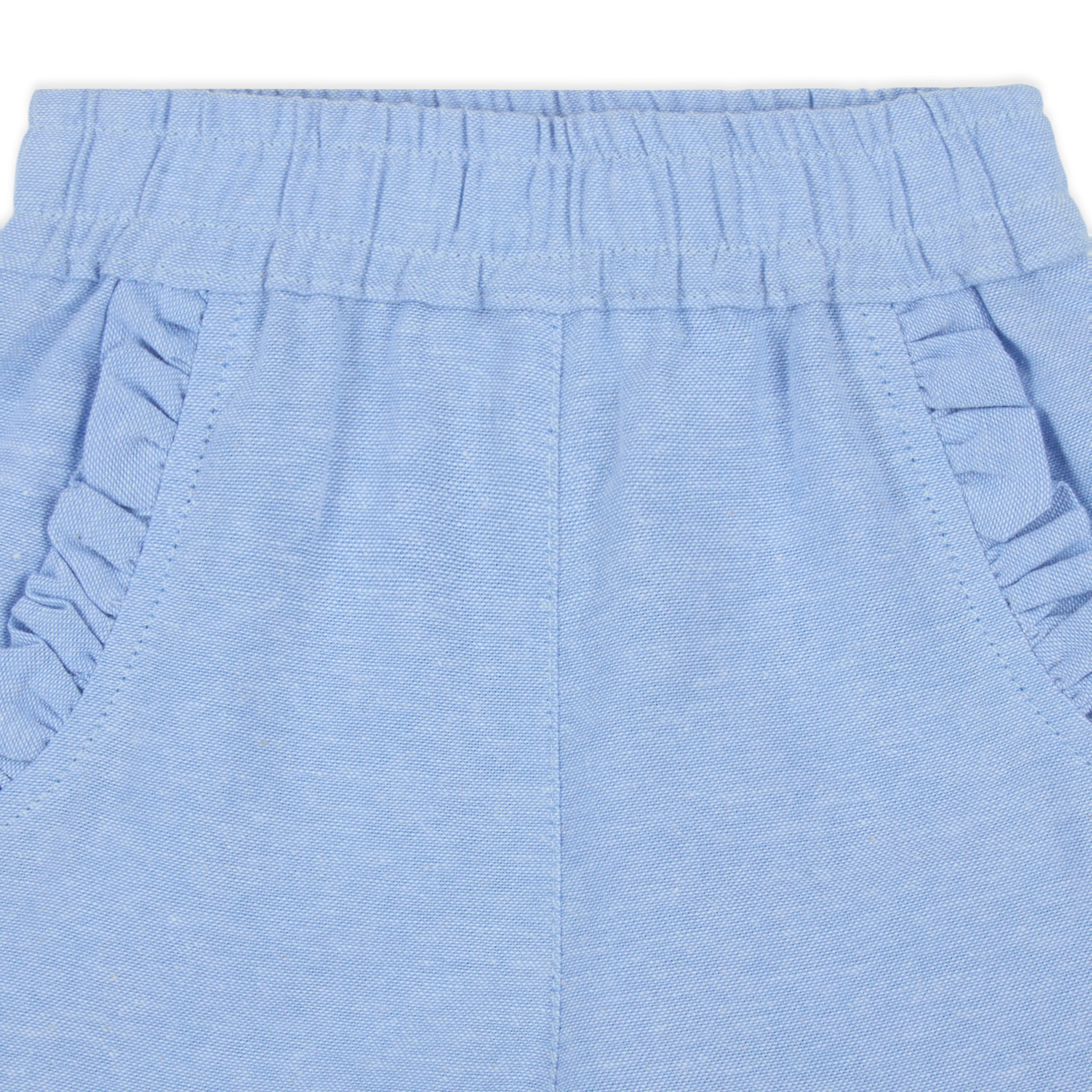 Puff Printed Ruffle Sleeves Tee With Chambray Short - Pink & Blue