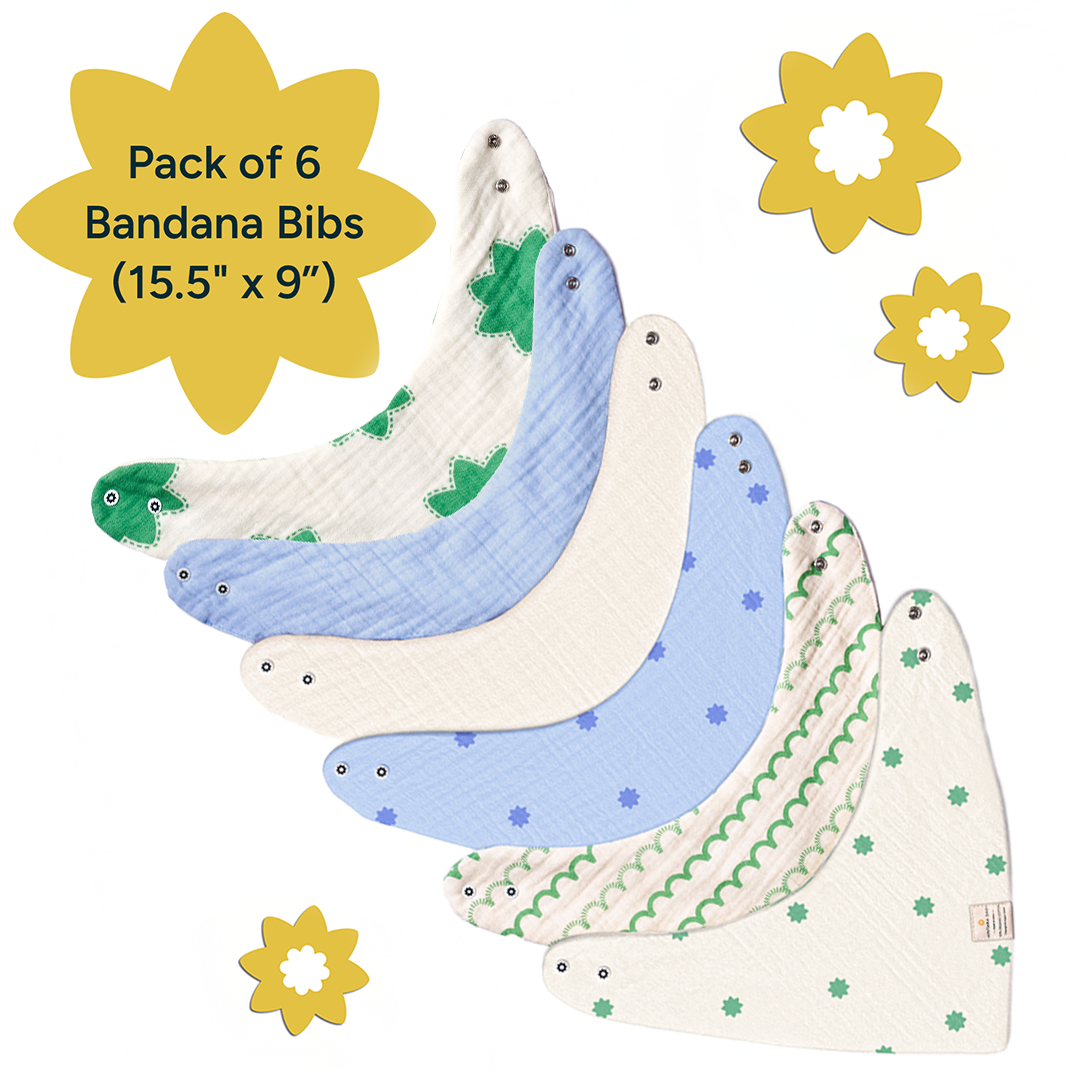 Bandana Bibs – 100% Organic Premium Muslin Cotton, Absorbent, Waterproof, Extra-Soft, Adjustable, Lightweight & Durable, Perfect for Newborns, Babies & Toddlers Ages 0-3, Pack of 2/3/6