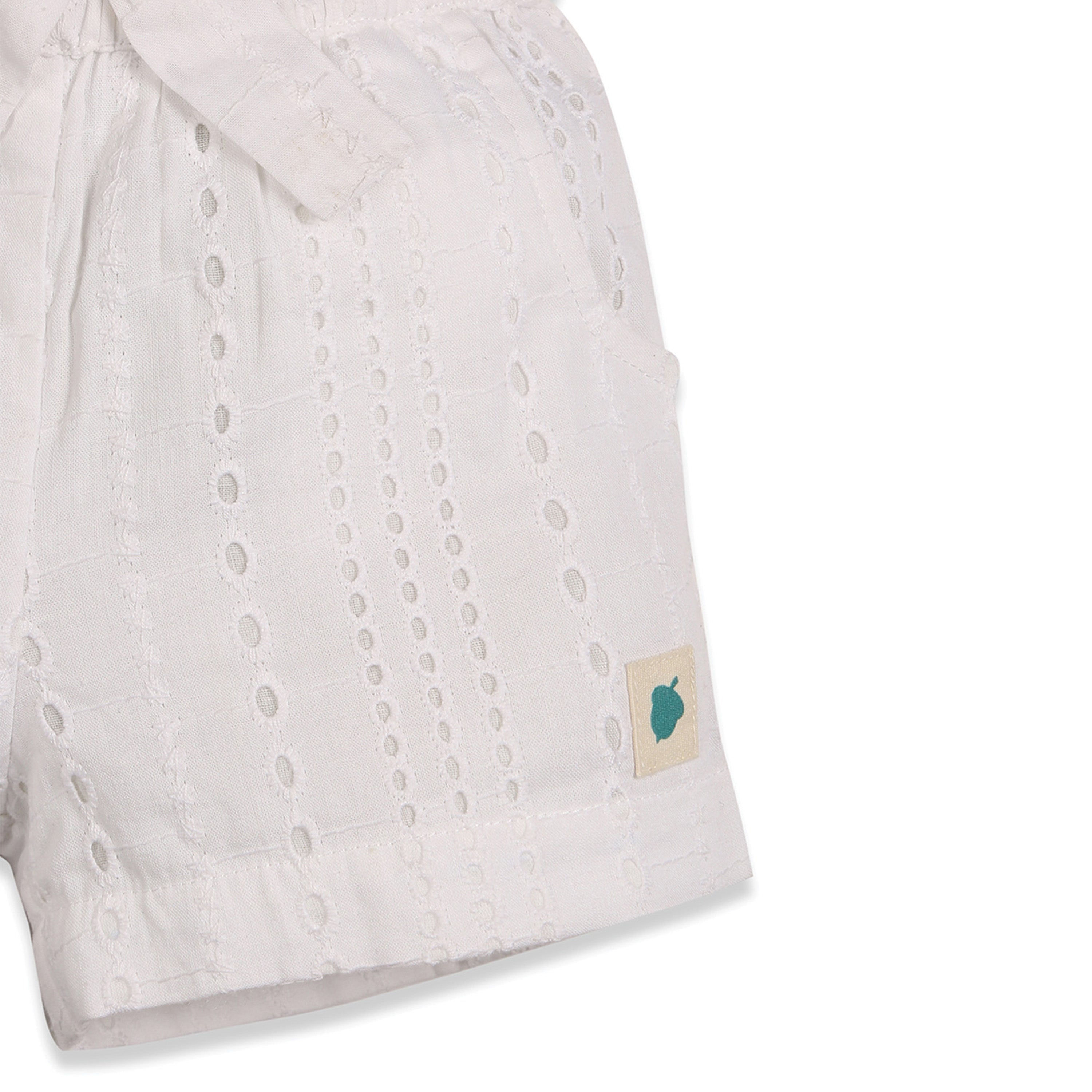 Pure Cotton Lara Sky Oxford Chambray Top with Eyelet Shorts - Blue & White