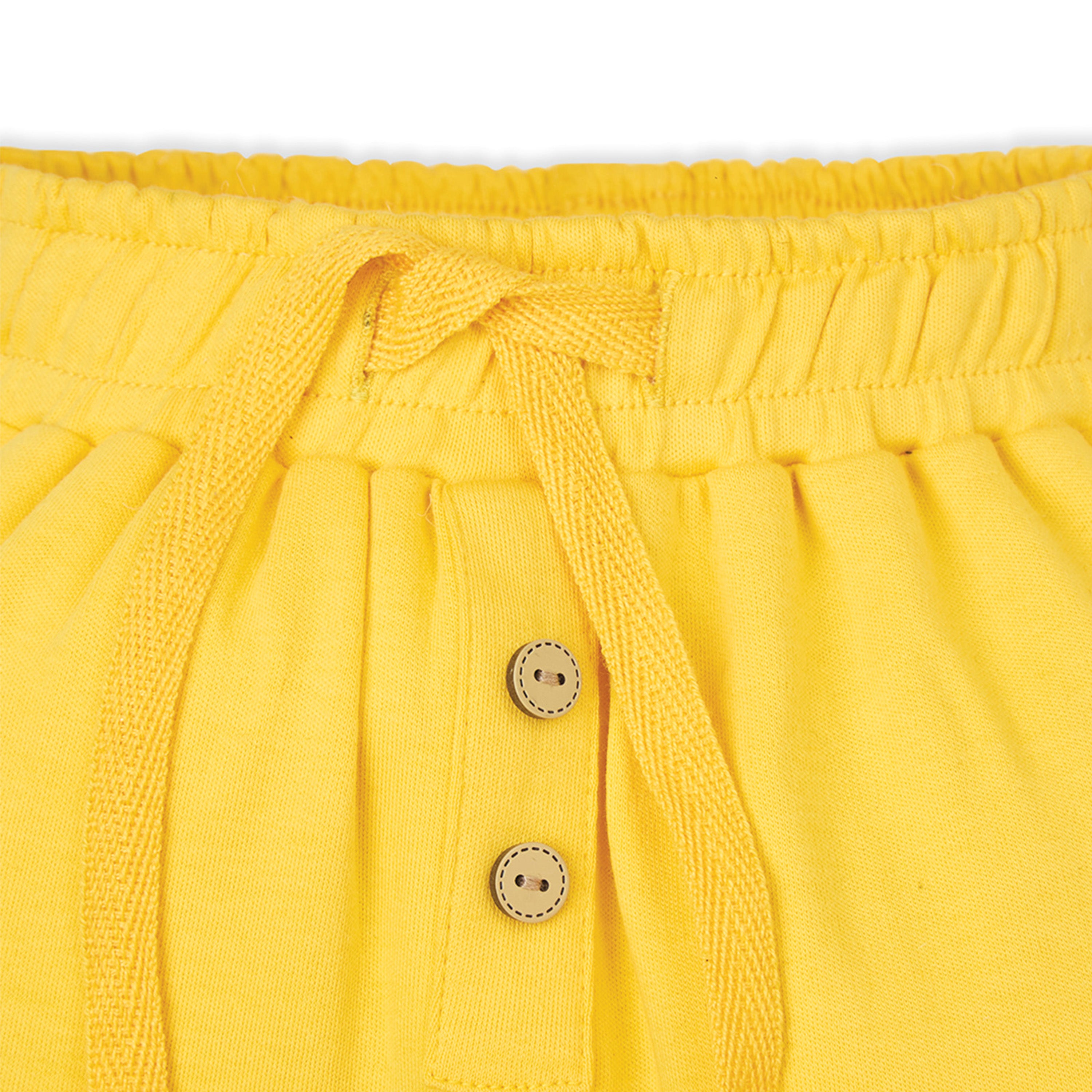 My Milestones Bio-Wash 100% Cotton Short Sleeves Farm Embroidered Applique Tee and Shorts with Pockets - White & Yellow