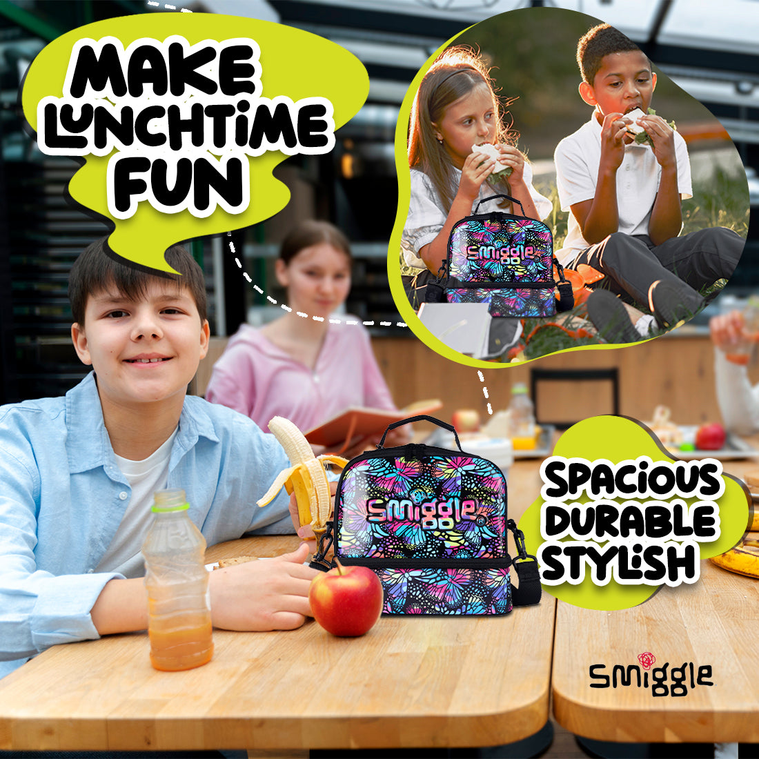 Smiggle Vivid Hardtop Lunchbox (Bag) Black Mix, 3Y+