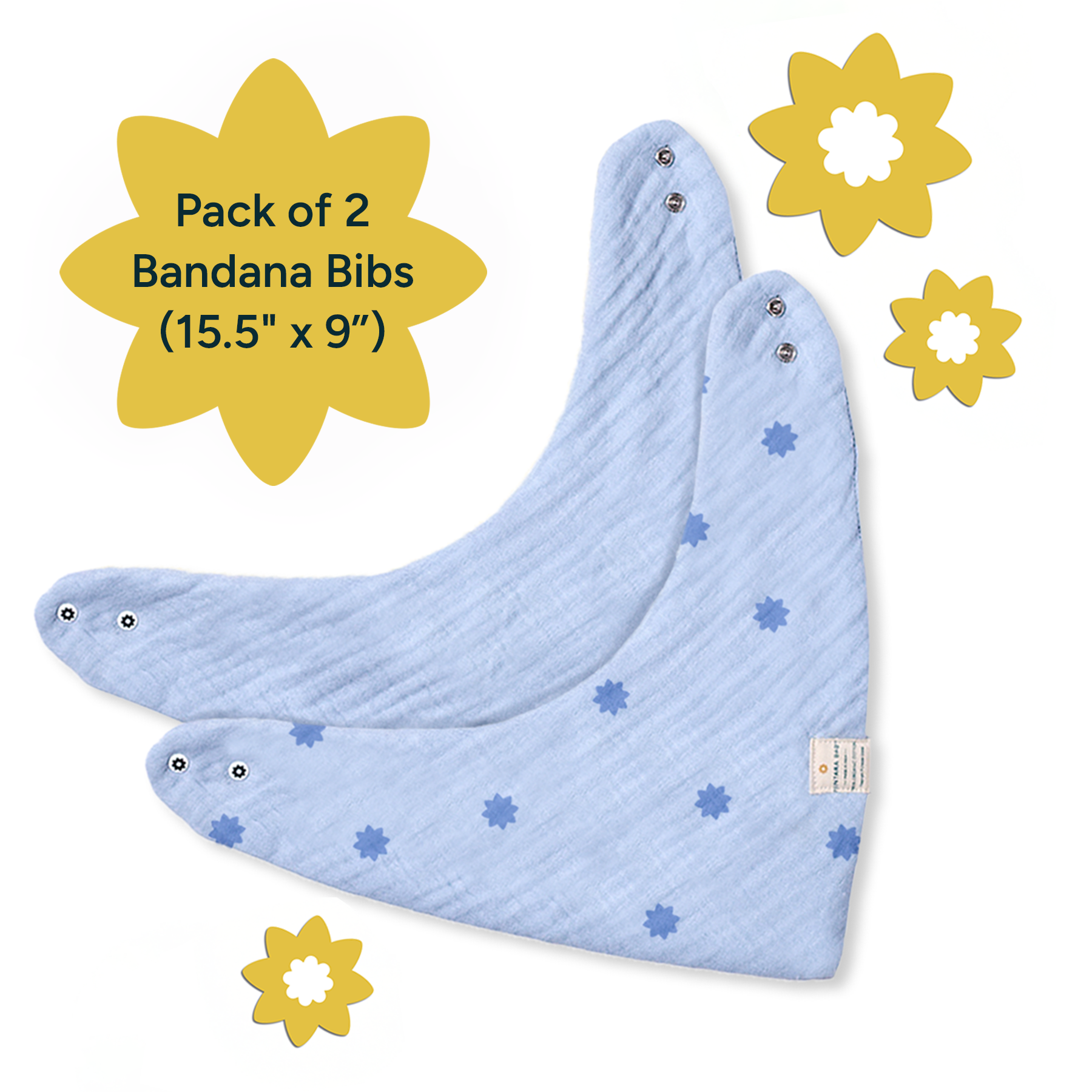 Nintara Baby Bandana Bibs - 100% Organic Premium Muslin Cotton, Absorbent, Soft, Adjustable Snap Buttons, Reversible, 6-Layers for Drooling, Teething, Feeding, Gifts for Babies Ages 0-3