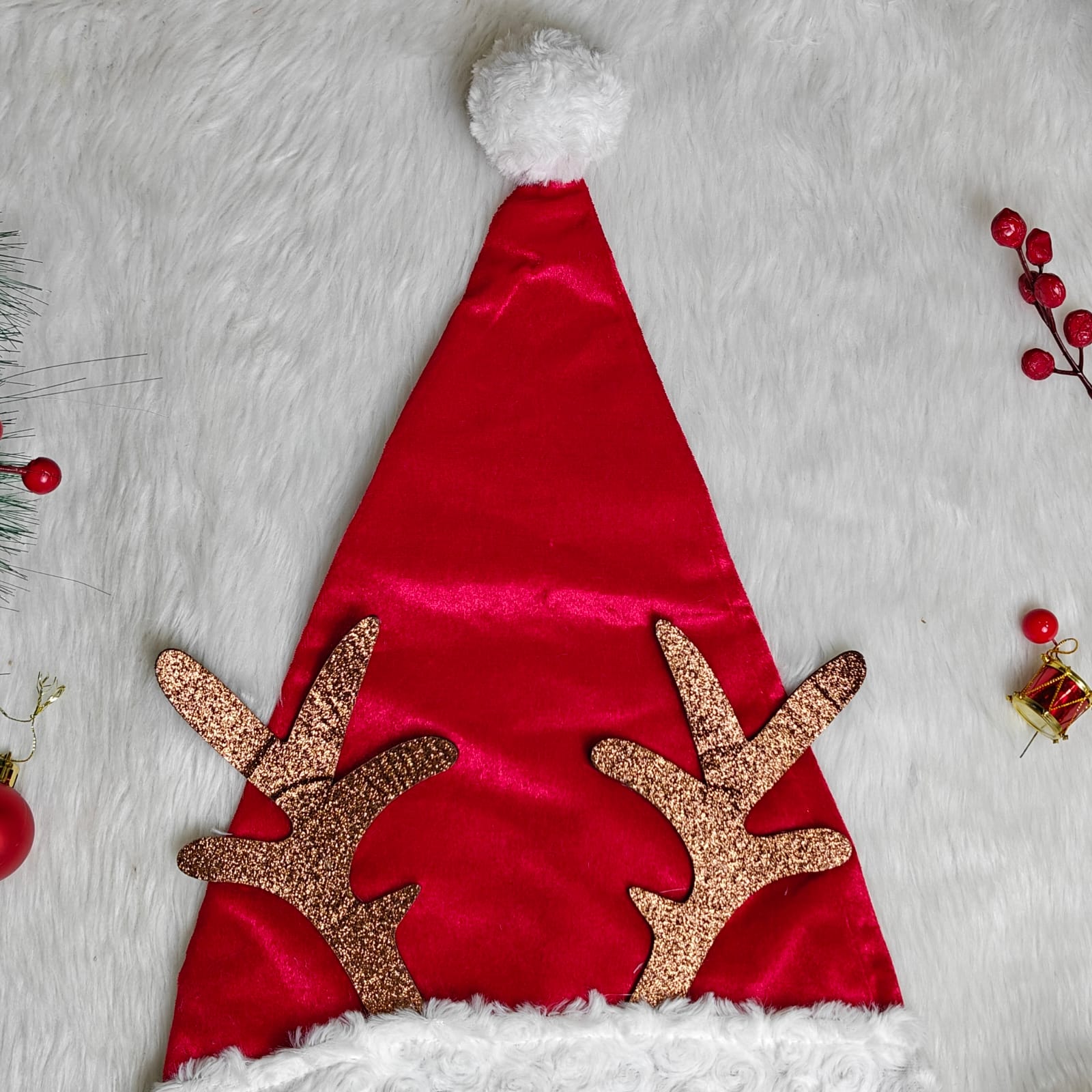 Personalised Reindeer Velvet Santa Caps (Adults)