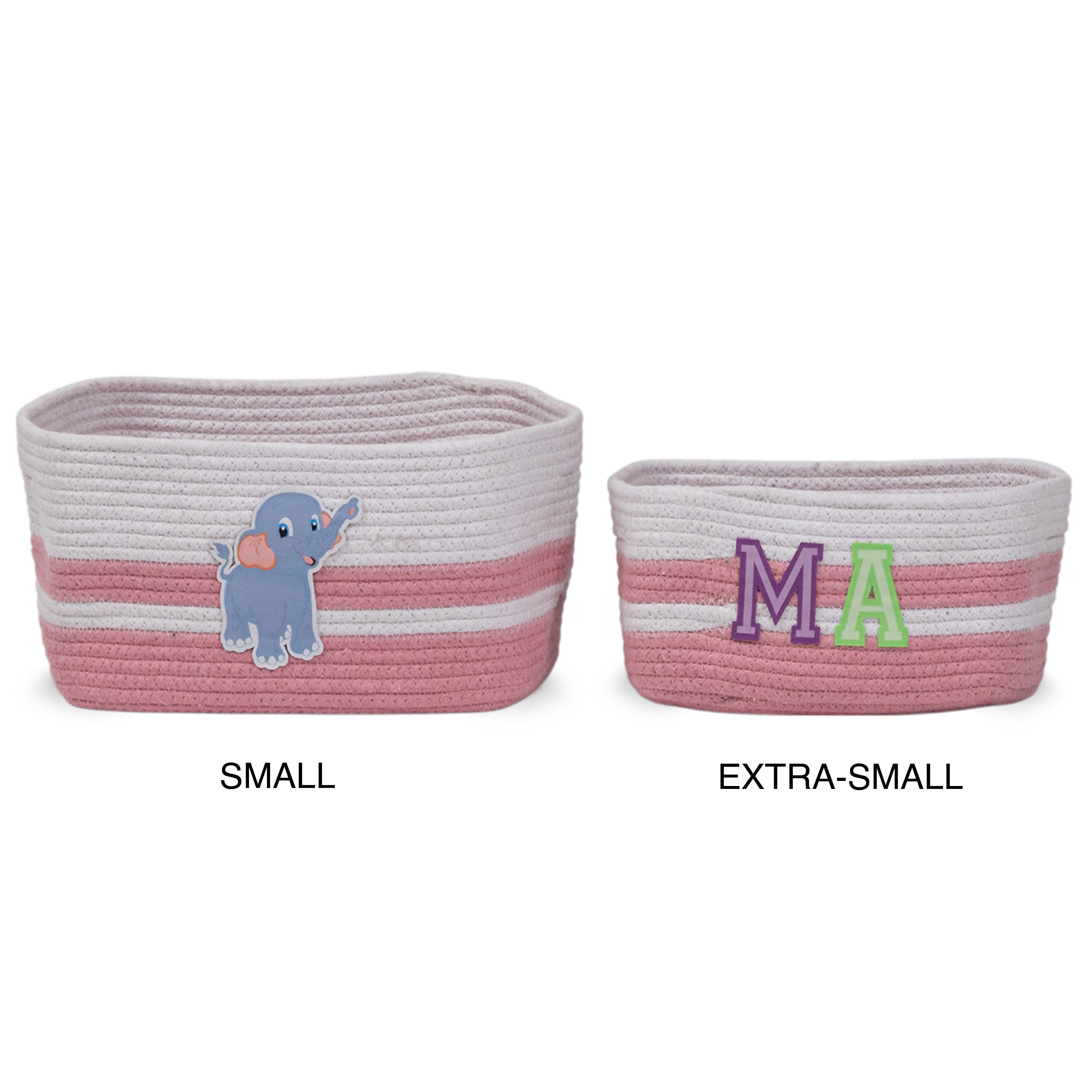 Cotton Rope Animal Kingdom Rectangular Pink Toy Storage Basket
